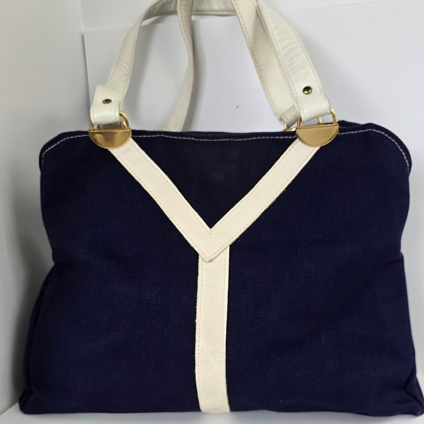 Vintage 1970s Navy Canvas Tote Bag