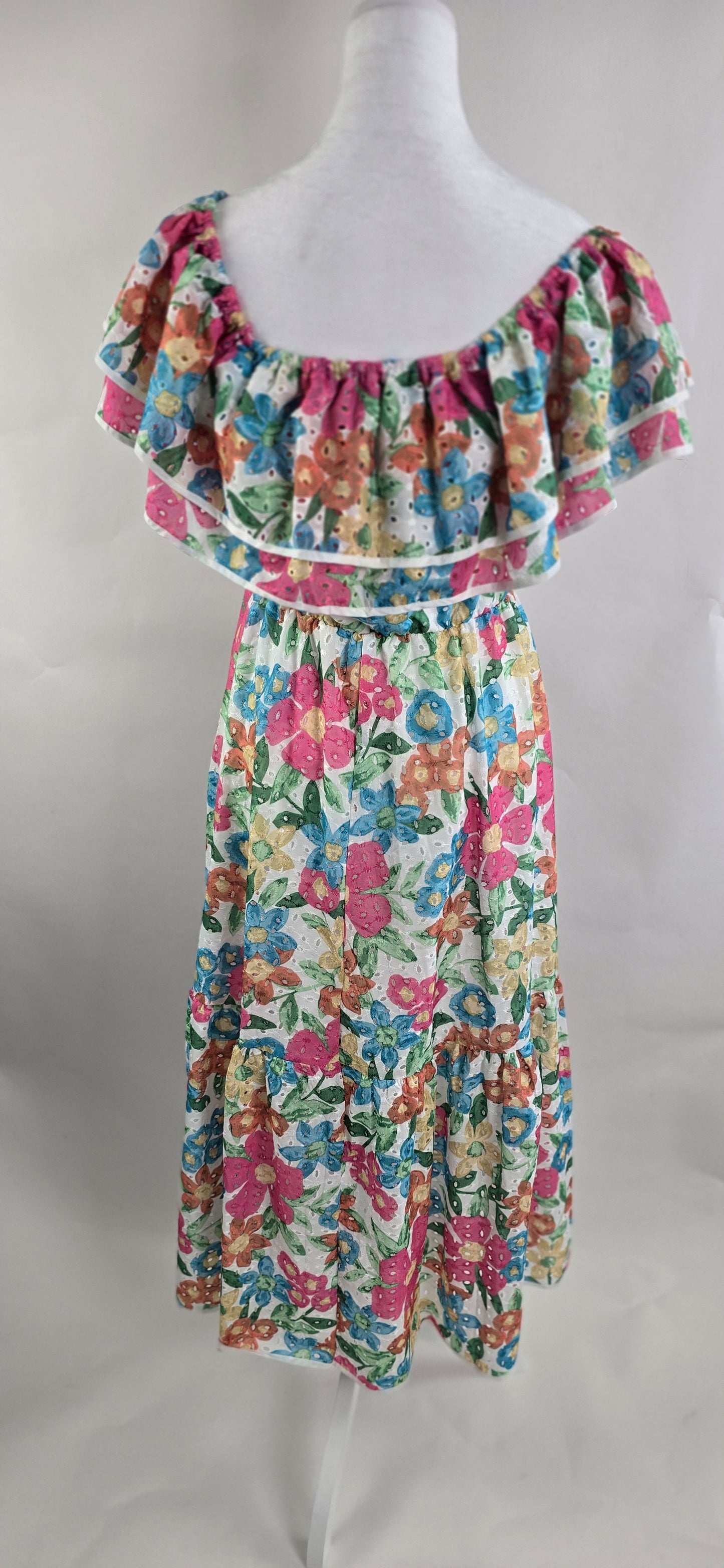 Sweet Generis Off-Shoulder Floral Eyelet Midi Dress