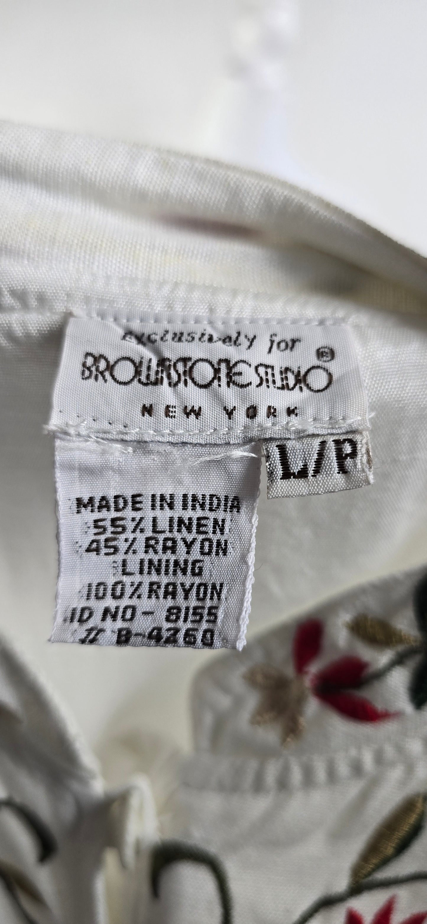 Brownstone Studio New York White Linen Floral Embroidered Jacket