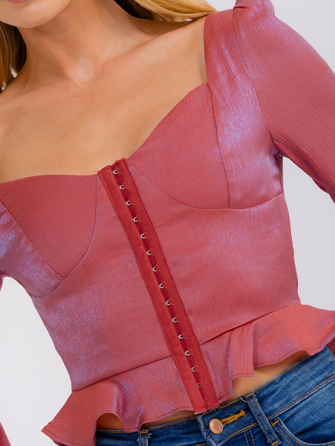 Peach Love California Corset Peplum Top