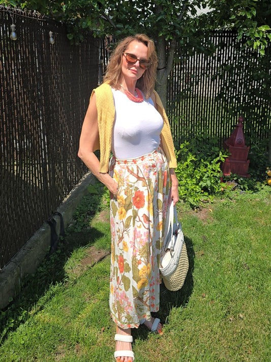 Rose + Olive Resort Garden Print Maxi Skirt