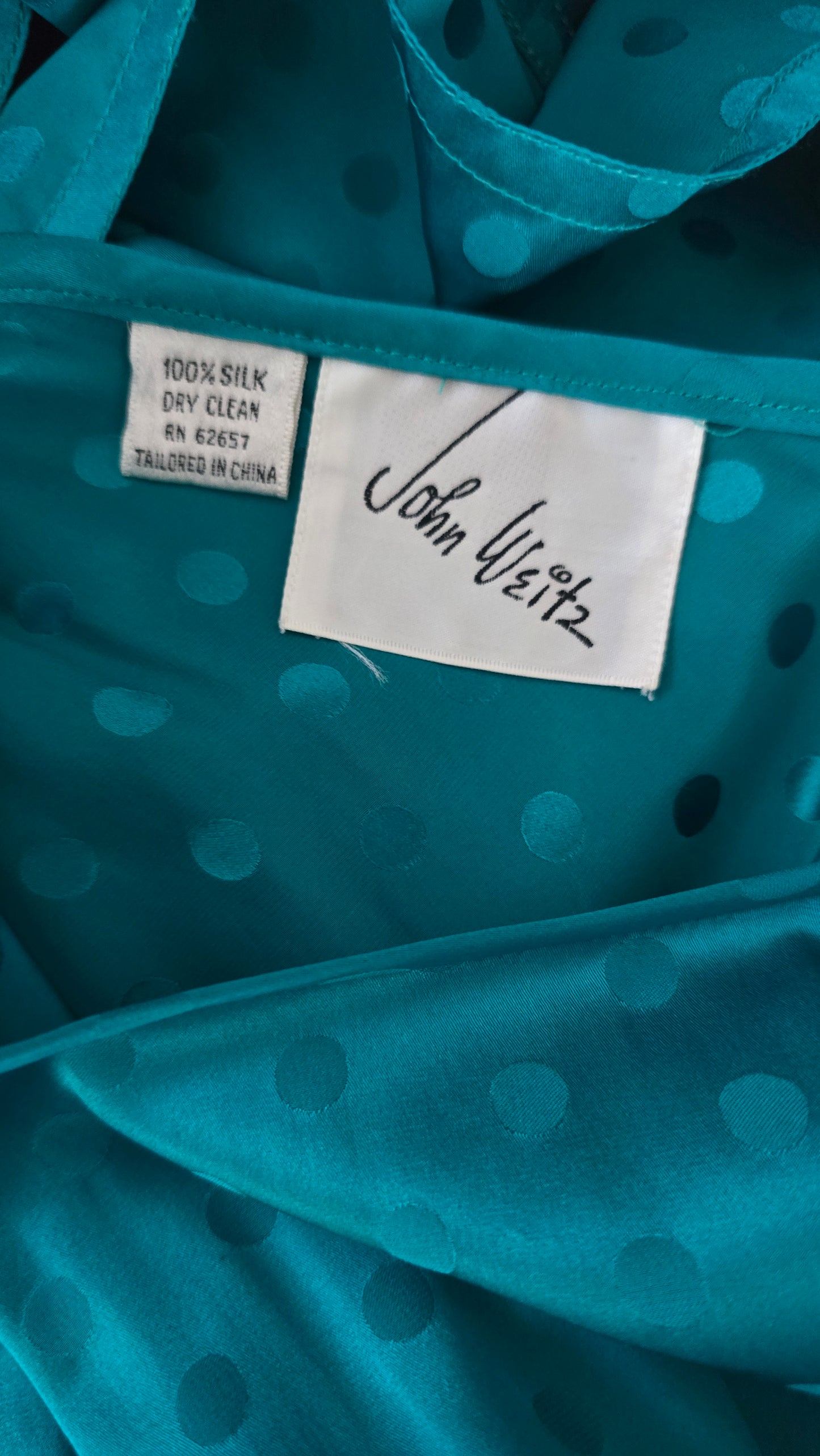 John Weitz Silk Polka Dot Long Sleeve Midi Dress