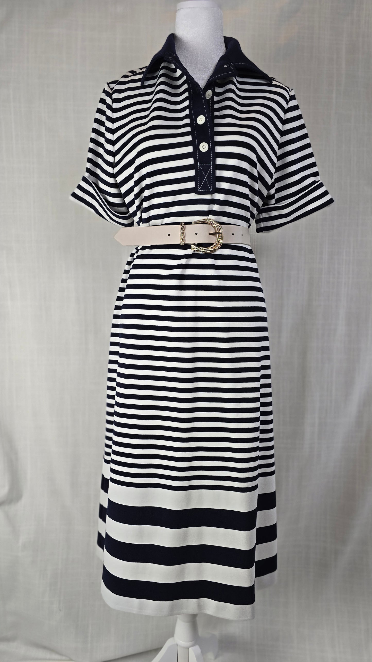1960s Vintage Butte Knit Navy Stripe Dress