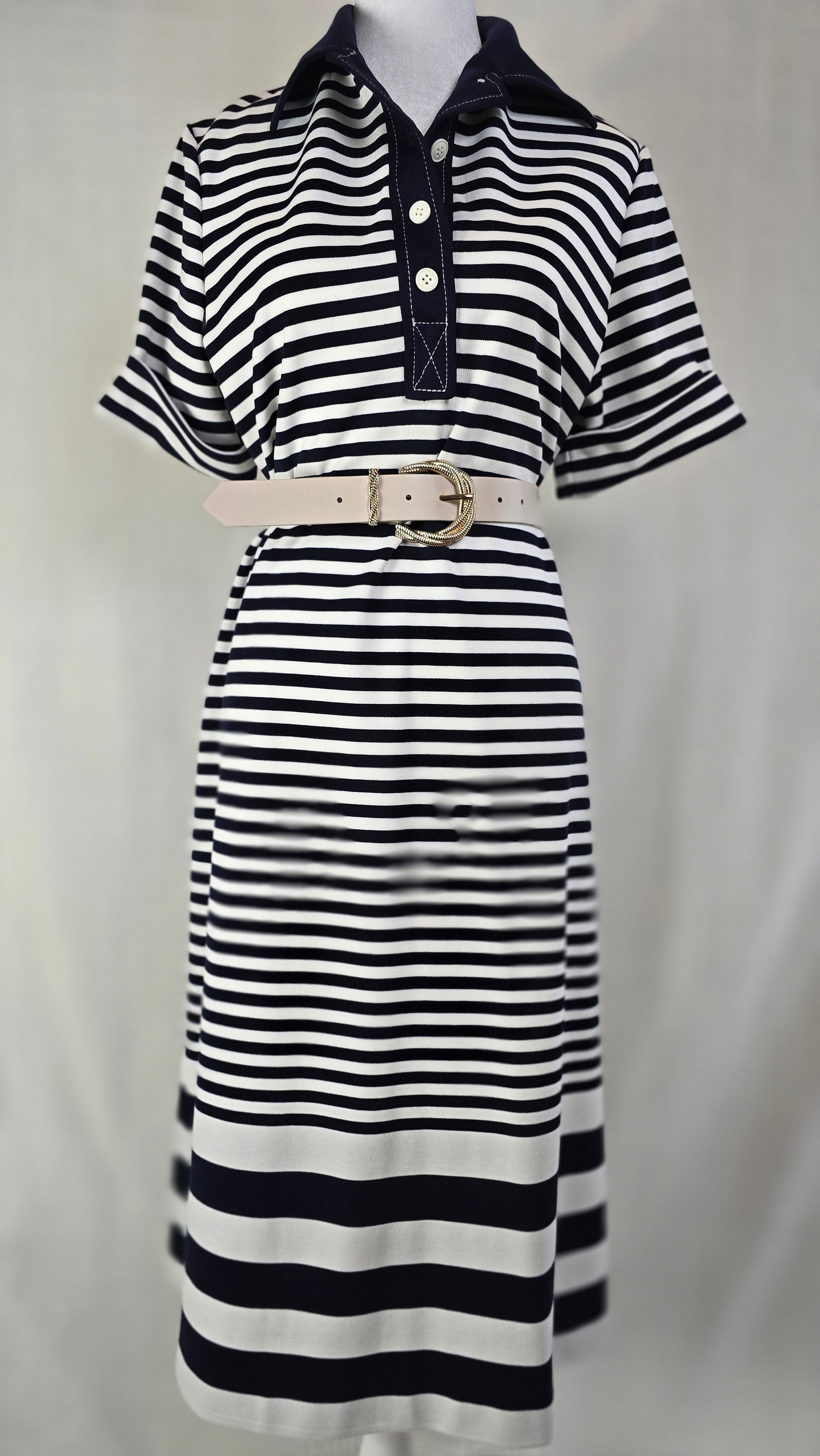 1960s Vintage Butte Knit Navy Stripe Dress