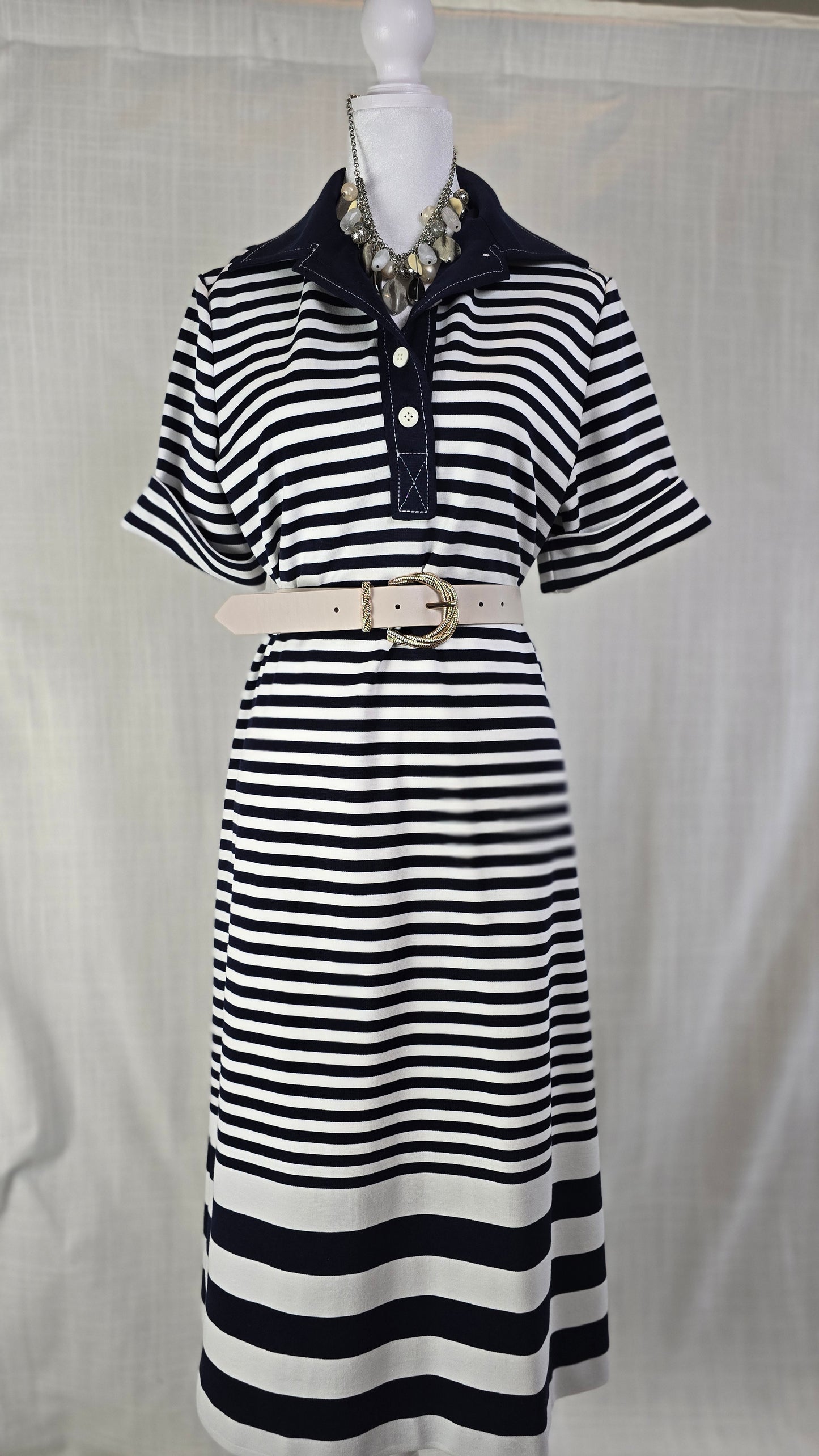 1960s Vintage Butte Knit Navy Stripe Dress