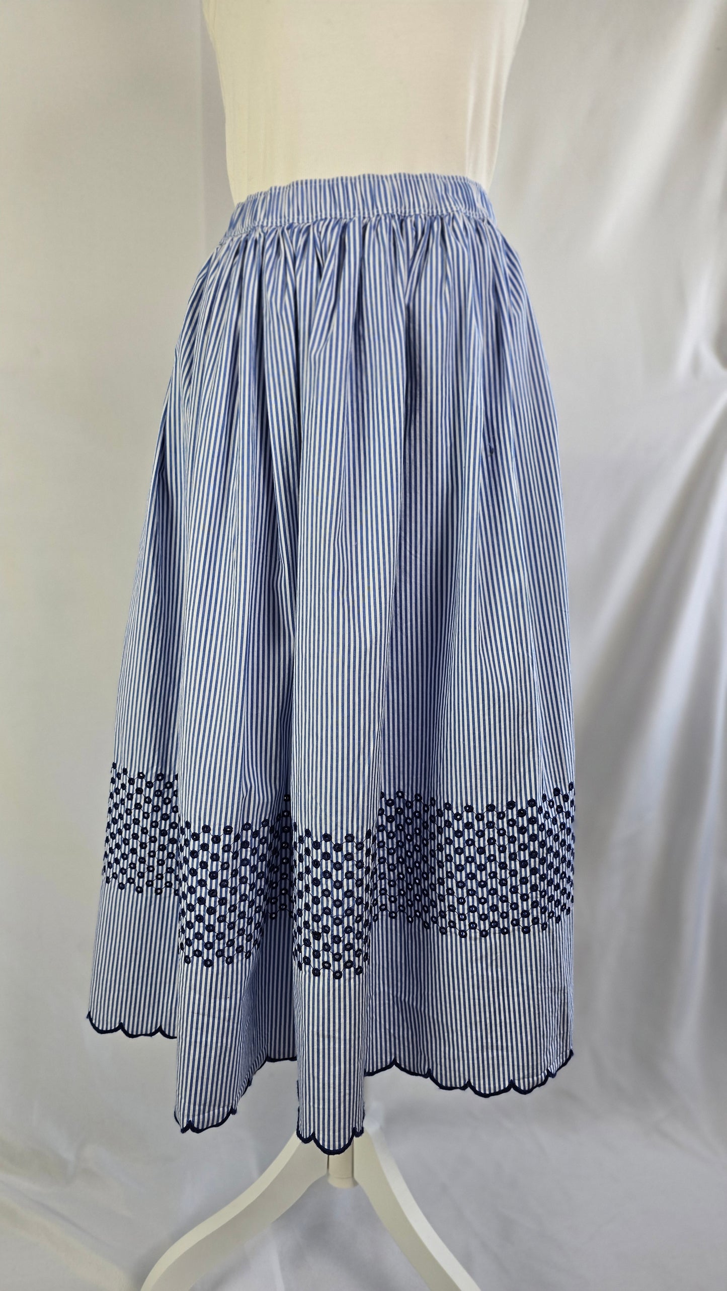 J.Crew Embroidered Pinstripe Full Midi Skirt