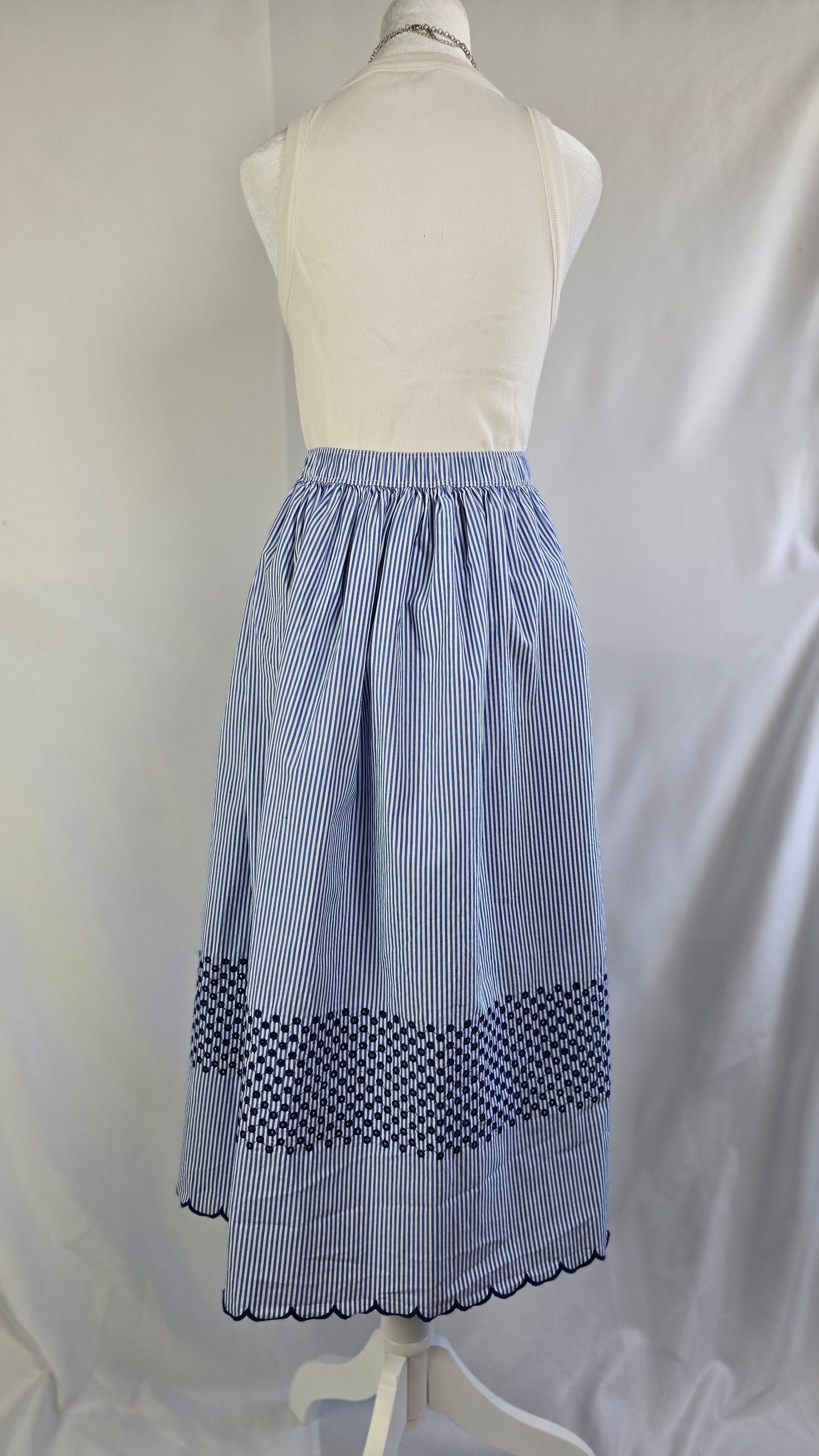 J.Crew Embroidered Pinstripe Full Midi Skirt