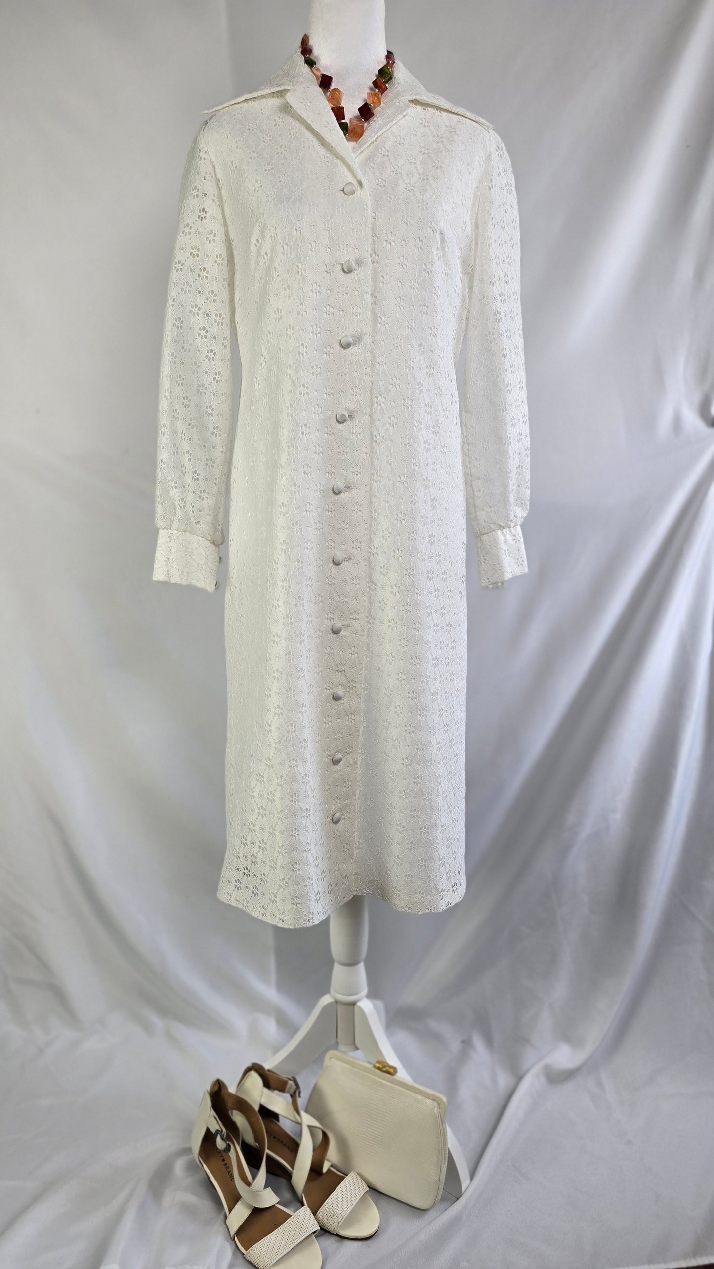 Liberty House Hawaii Vintage White Eyelet Lace Shirt Dress