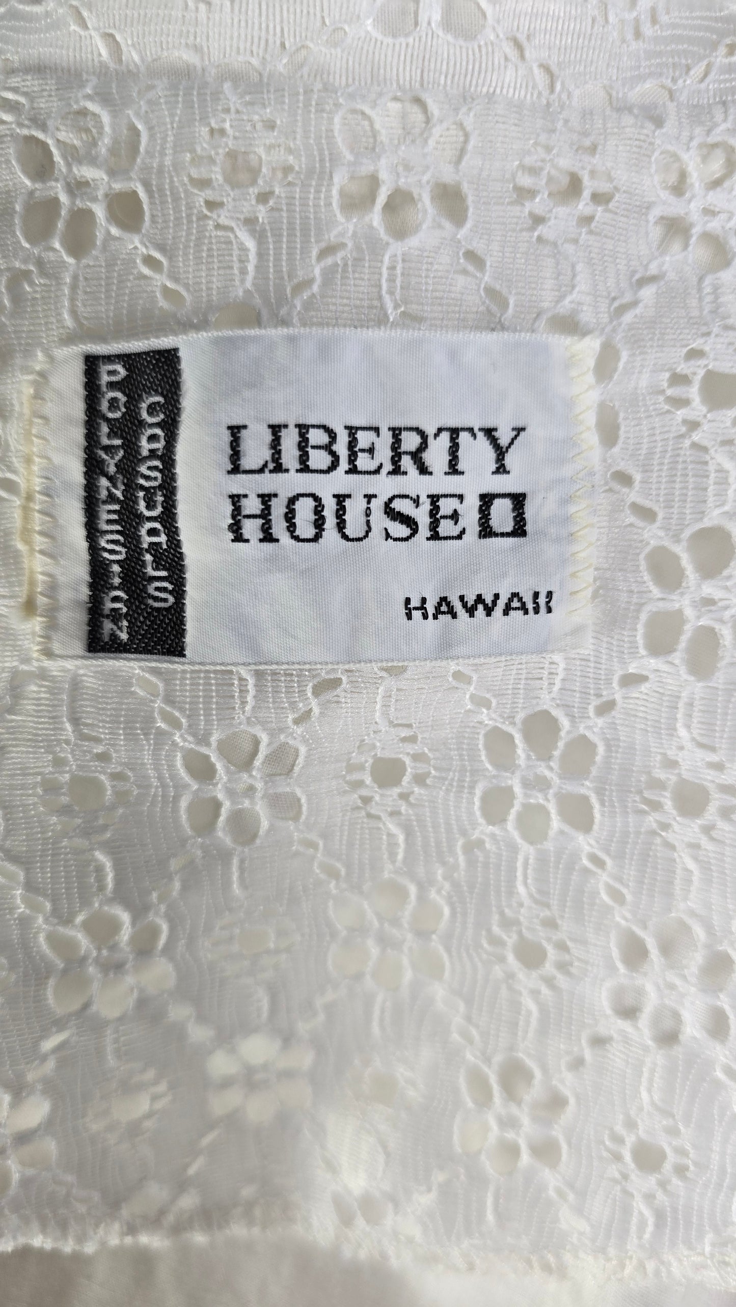 Liberty House Hawaii Vintage White Eyelet Lace Shirt Dress