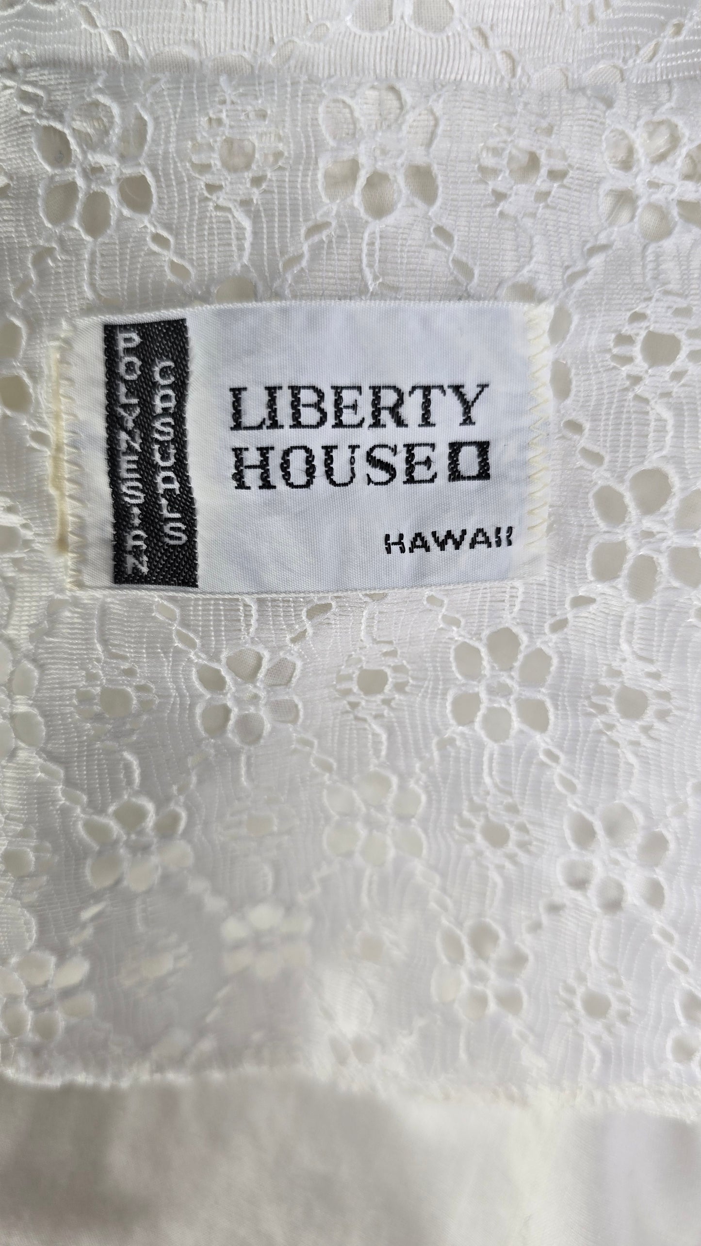 Liberty House Hawaii Vintage White Eyelet Lace Shirt Dress