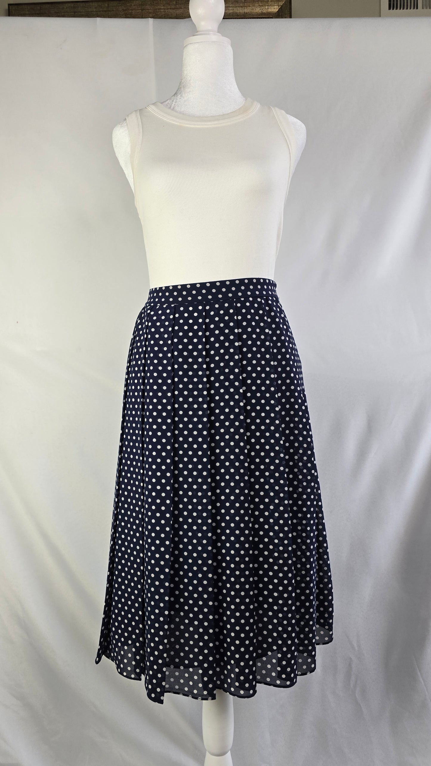 Michael Kors Navy Polka Dot Pleated Skirt