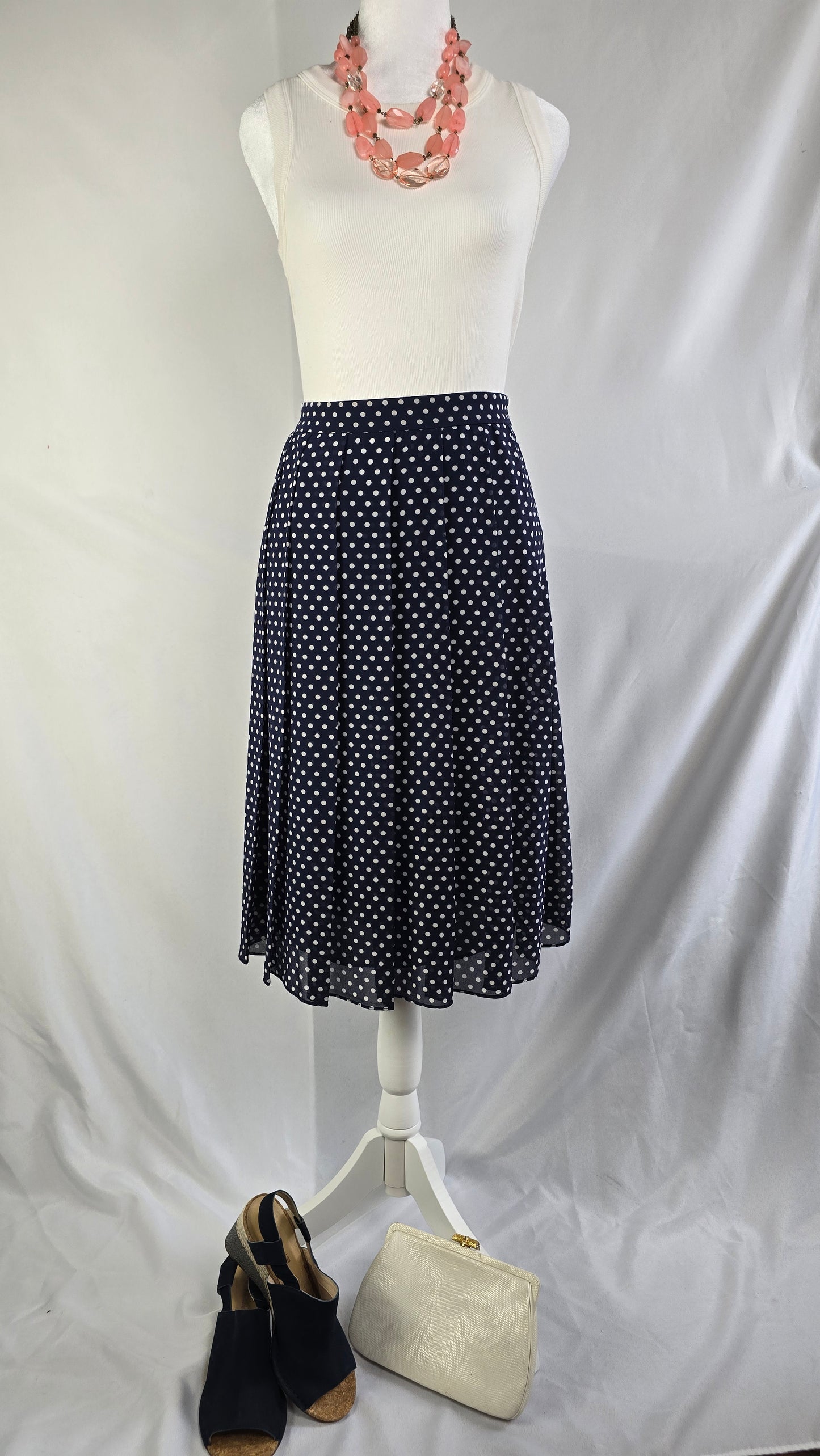 Michael Kors Navy Polka Dot Pleated Skirt