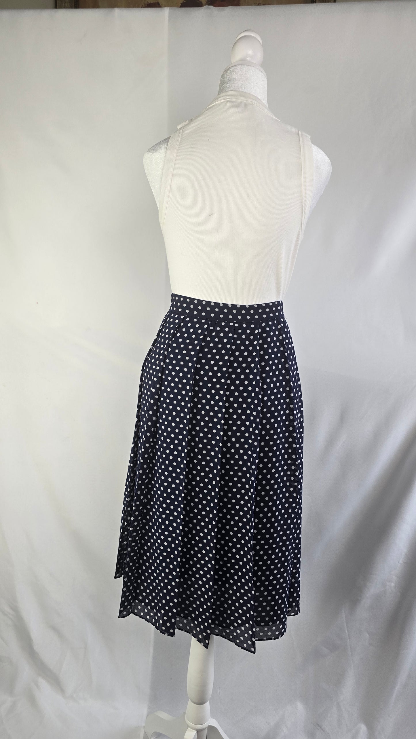 Michael Kors Navy Polka Dot Pleated Skirt