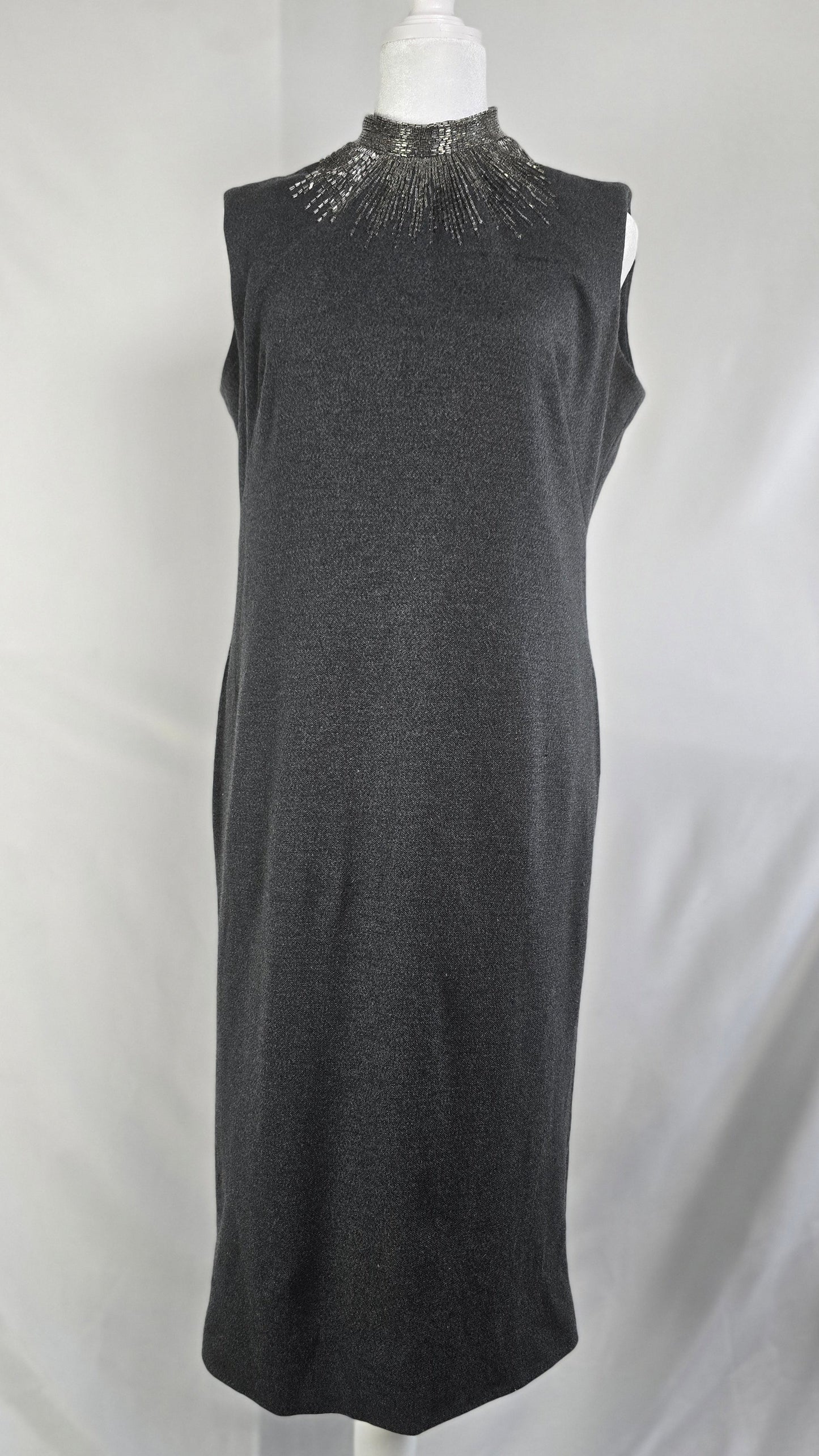 Lillie Rubin Vintage Charcoal Grey Beaded Sunburst Cocktail Dress