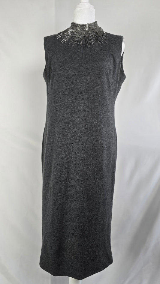 Lillie Rubin Vintage Charcoal Grey Beaded Sunburst Cocktail Dress