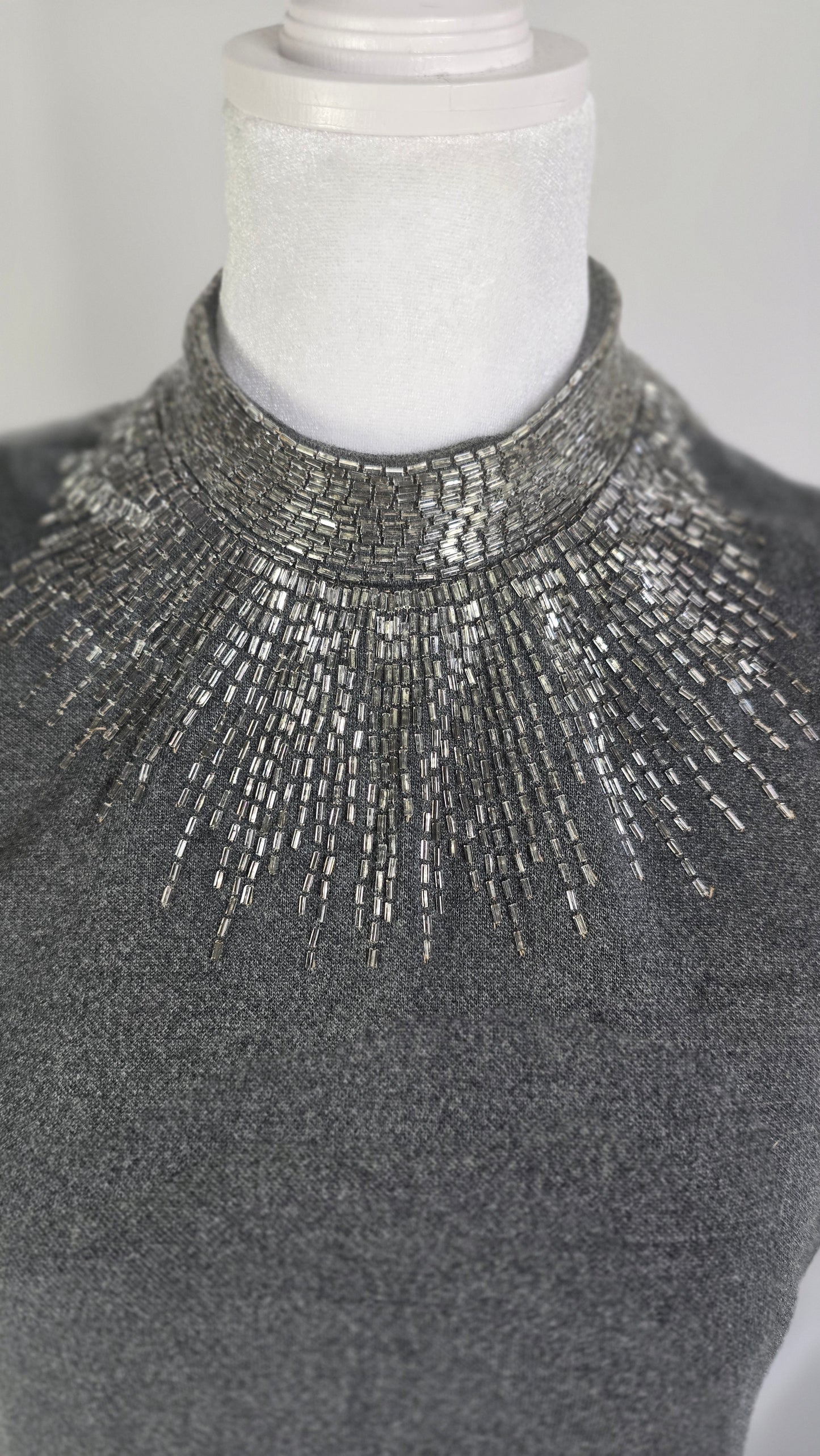 Lillie Rubin Vintage Charcoal Grey Beaded Sunburst Cocktail Dress