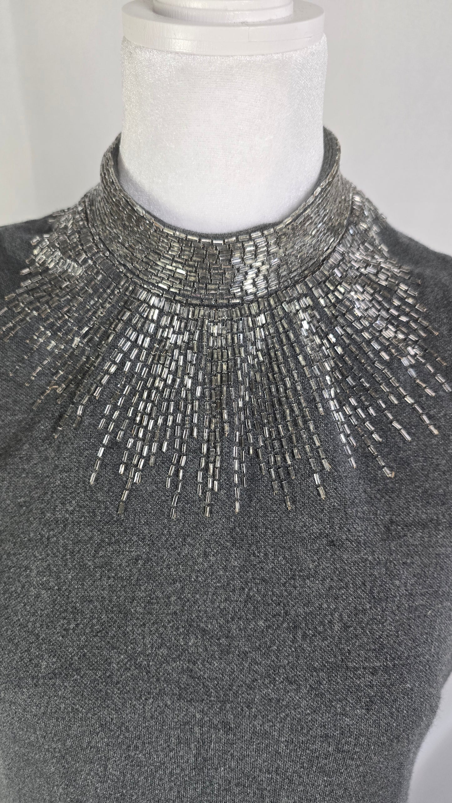 Lillie Rubin Vintage Charcoal Grey Beaded Sunburst Cocktail Dress