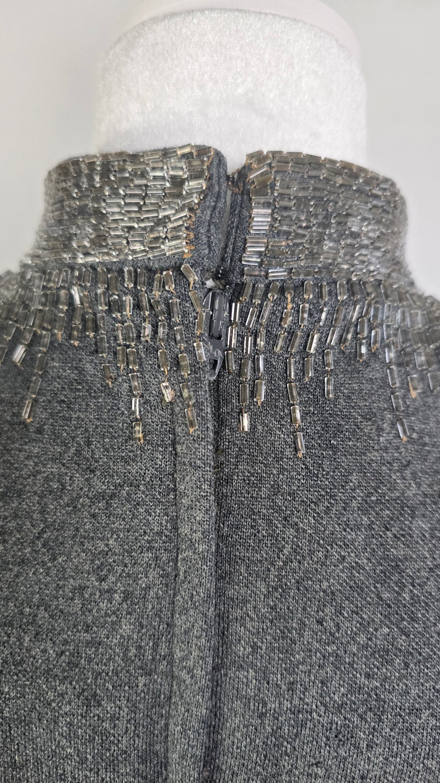 Lillie Rubin Vintage Charcoal Grey Beaded Sunburst Cocktail Dress