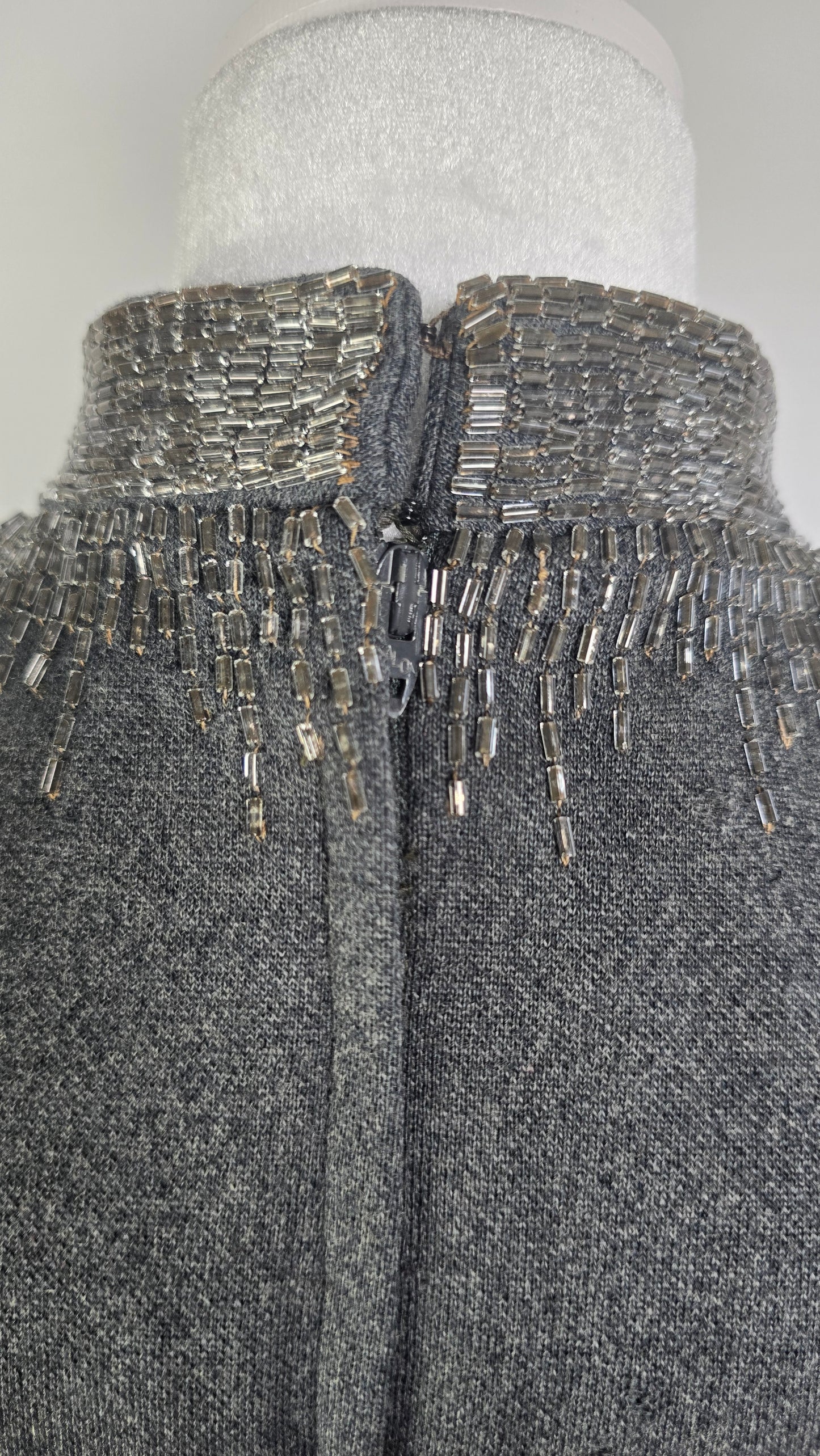 Lillie Rubin Vintage Charcoal Grey Beaded Sunburst Cocktail Dress
