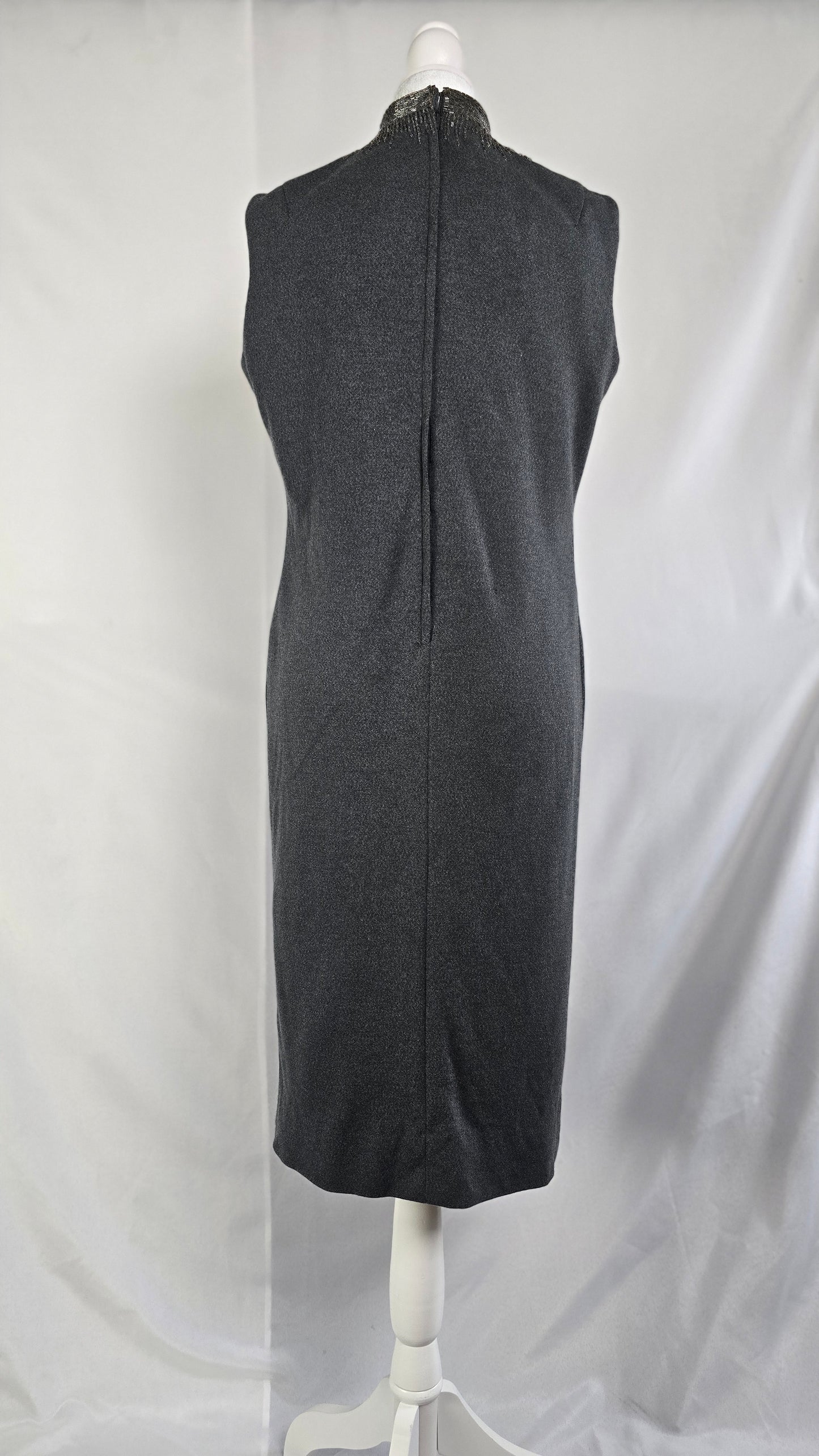 Lillie Rubin Vintage Charcoal Grey Beaded Sunburst Cocktail Dress