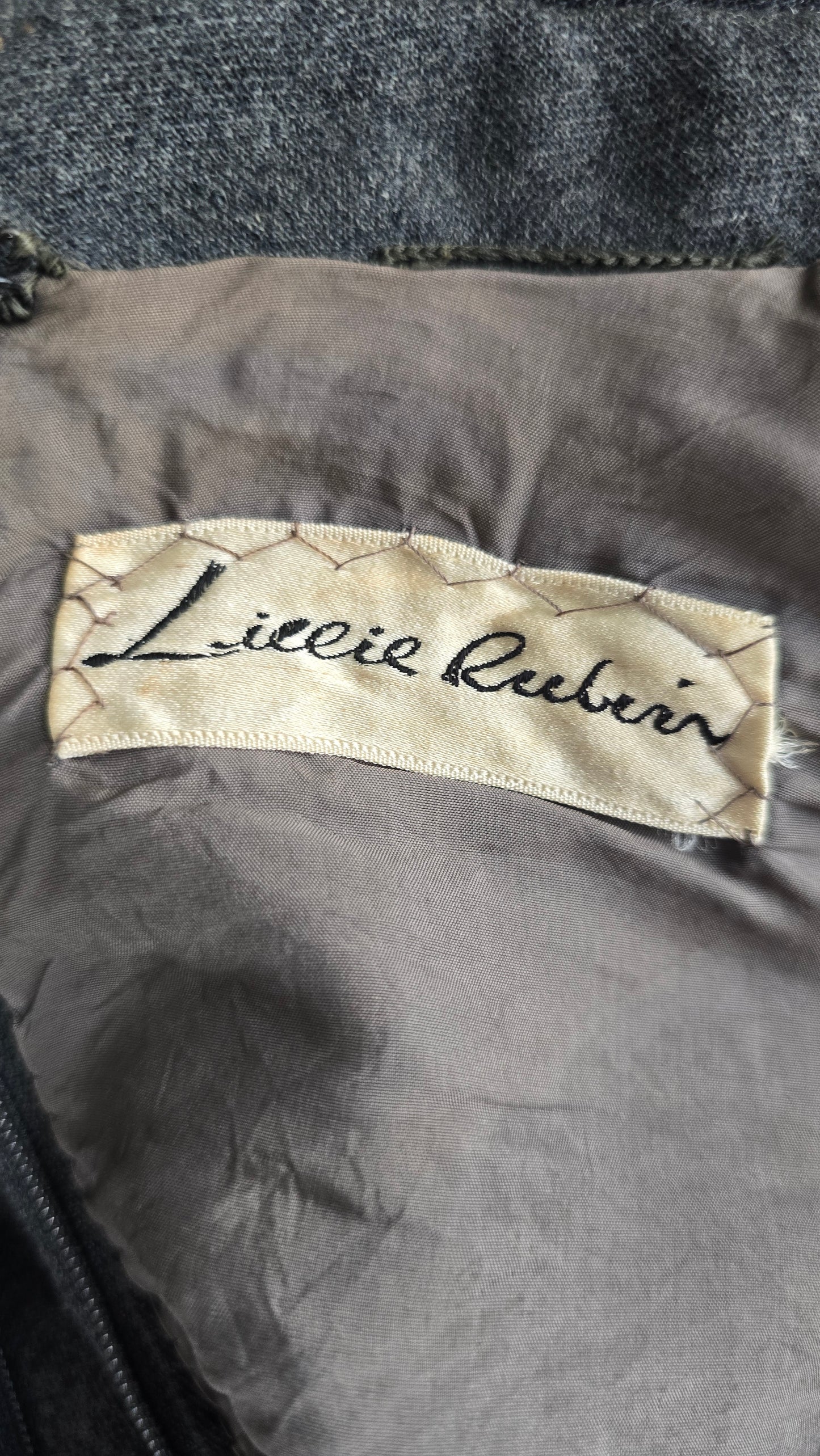 Lillie Rubin Vintage Charcoal Grey Beaded Sunburst Cocktail Dress