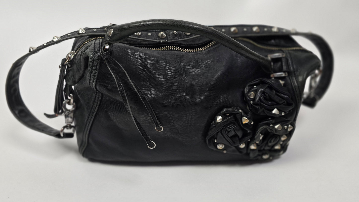 Betsey Johnson Black Lizard Embossed Satchel