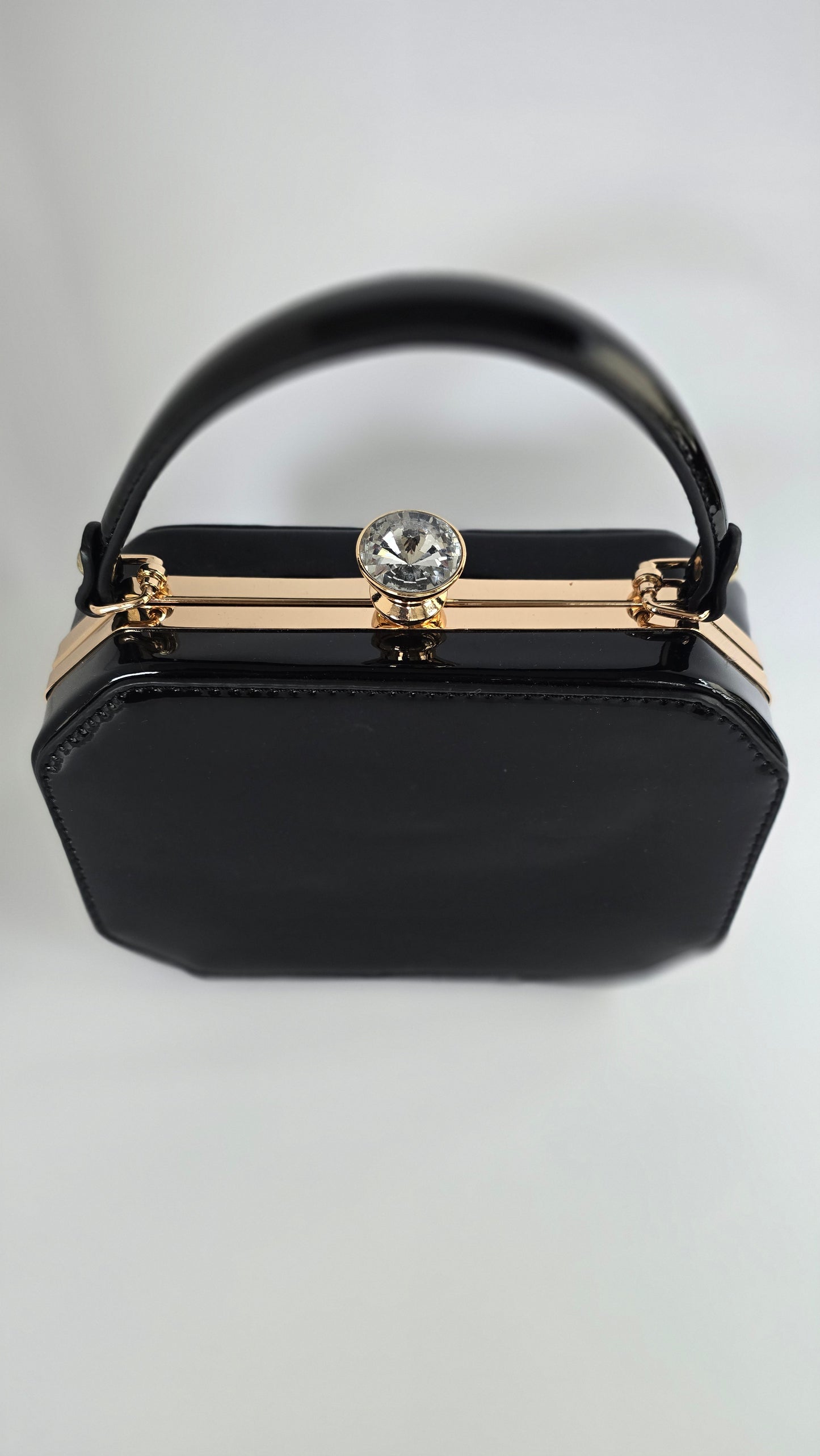 Black Patent Faux Leather Gold Frame Bag