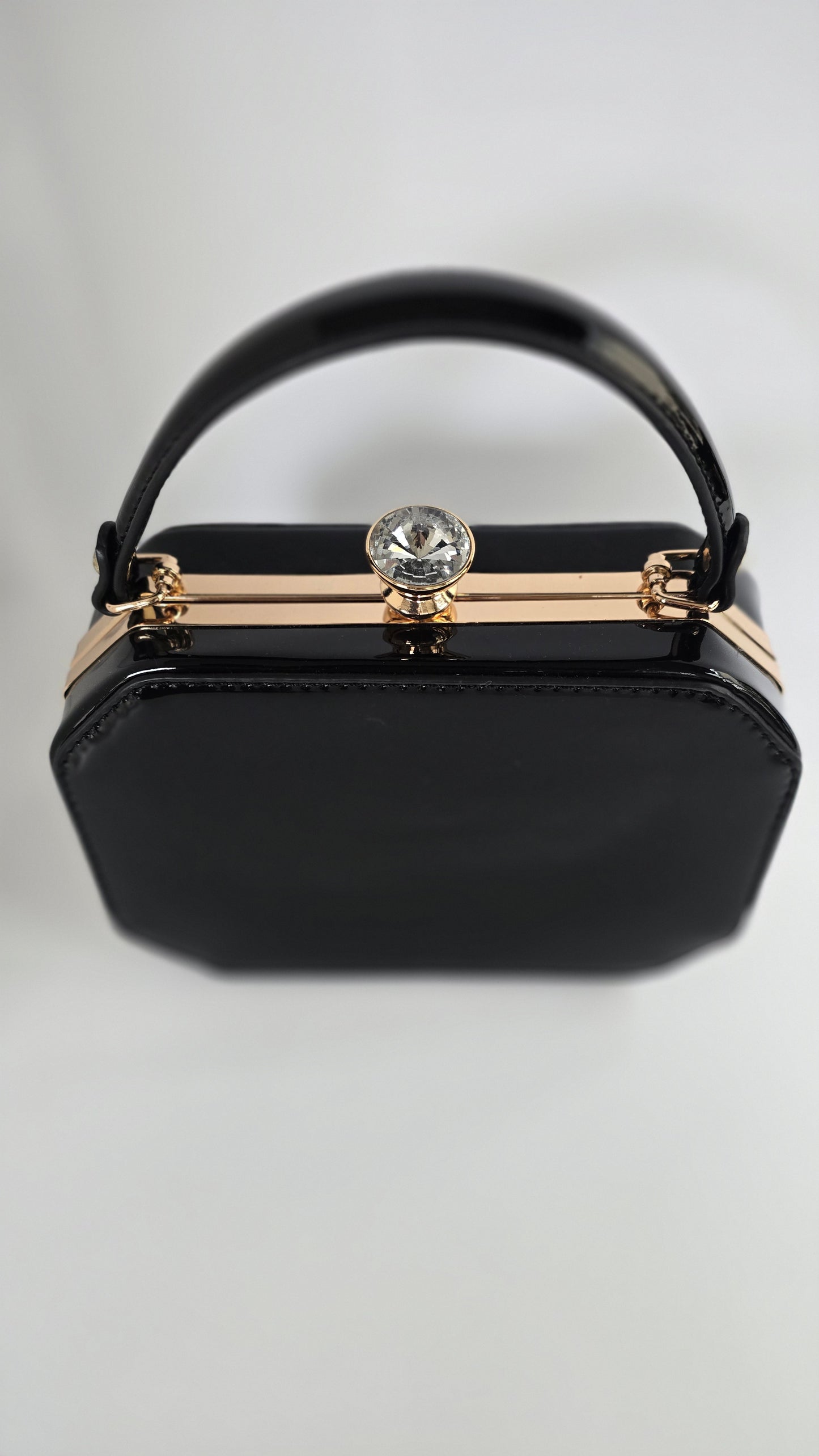 Black Patent Faux Leather Gold Frame Bag