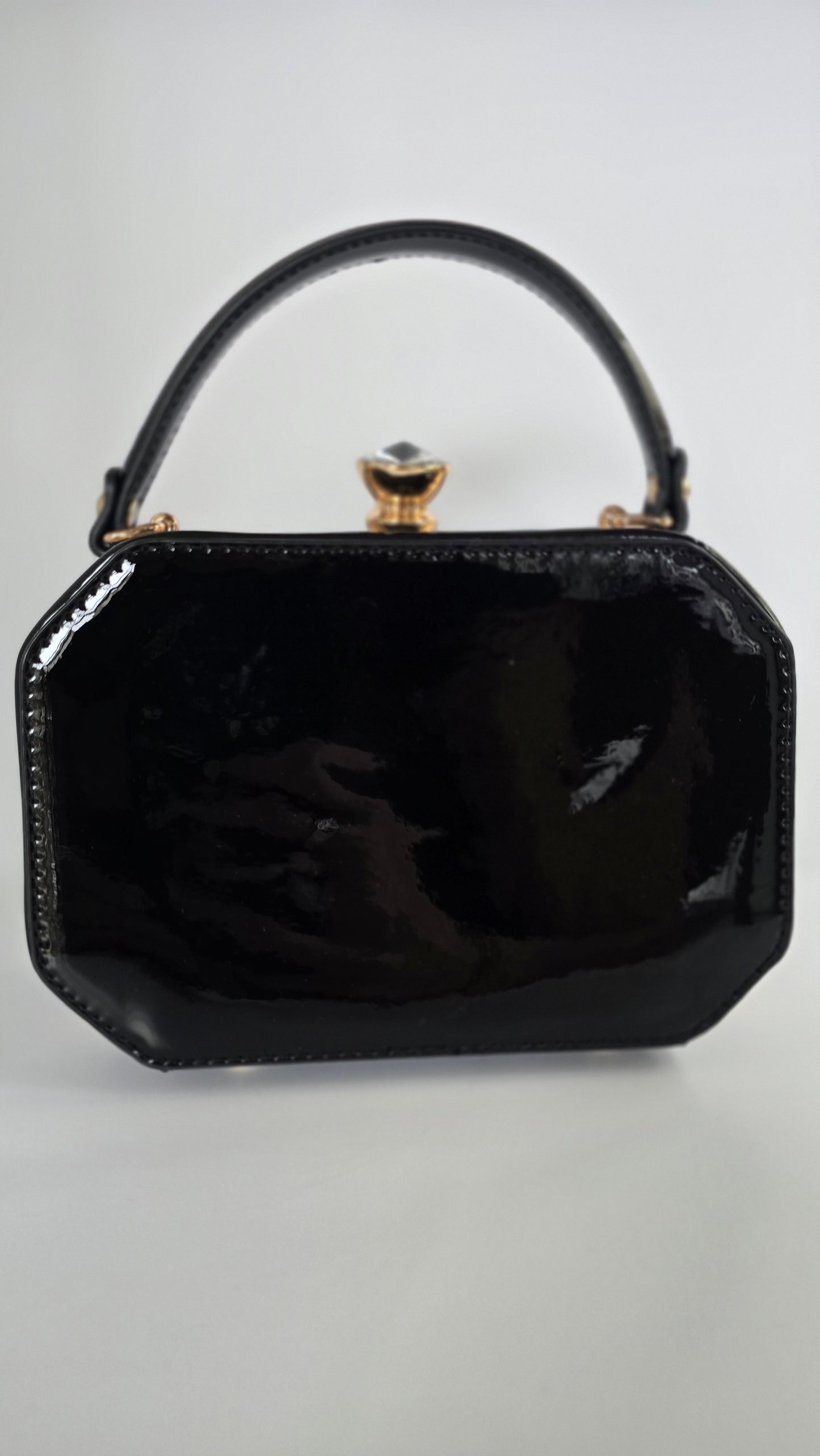 Black Patent Faux Leather Gold Frame Bag