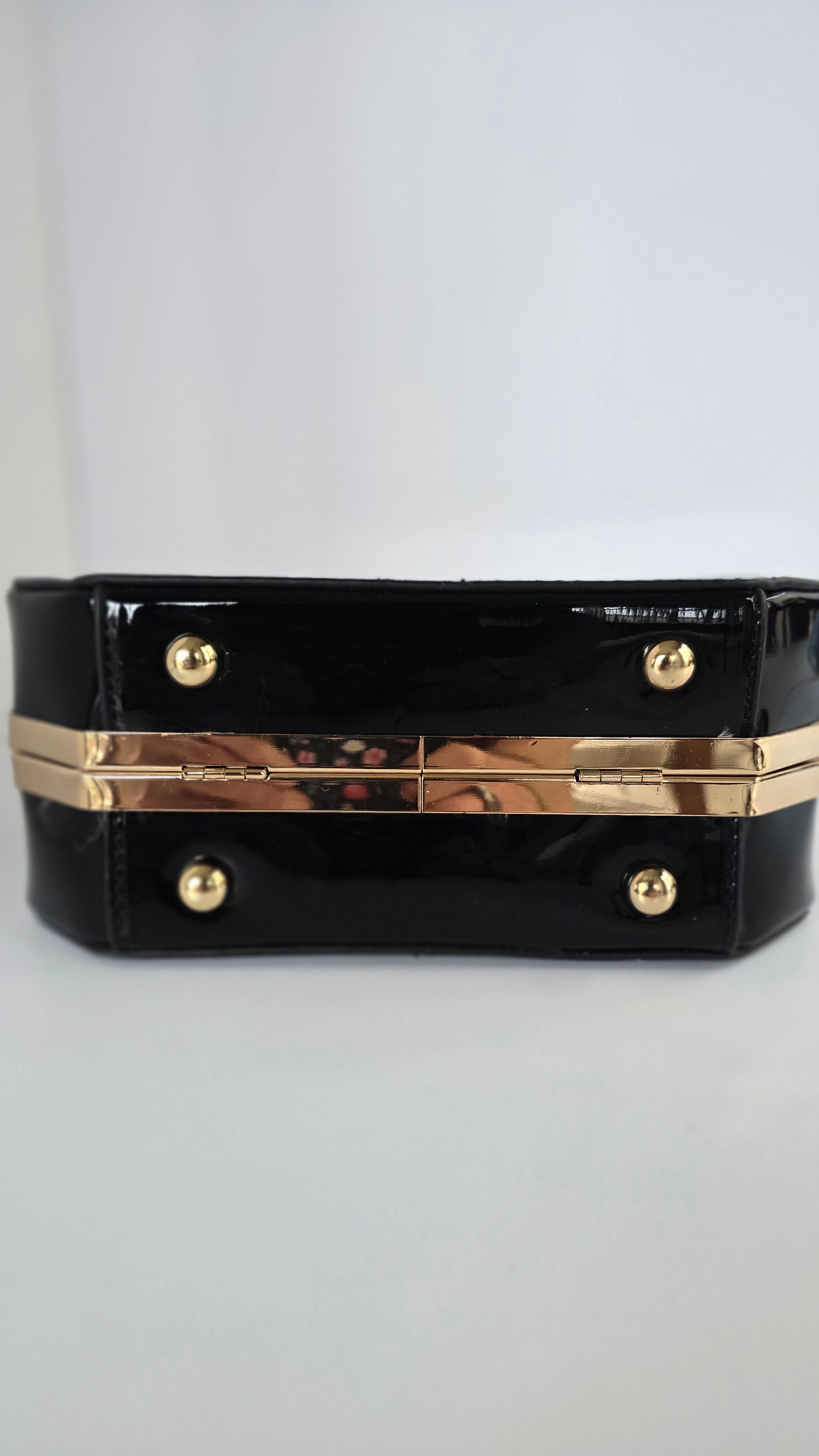 Black Patent Faux Leather Gold Frame Bag