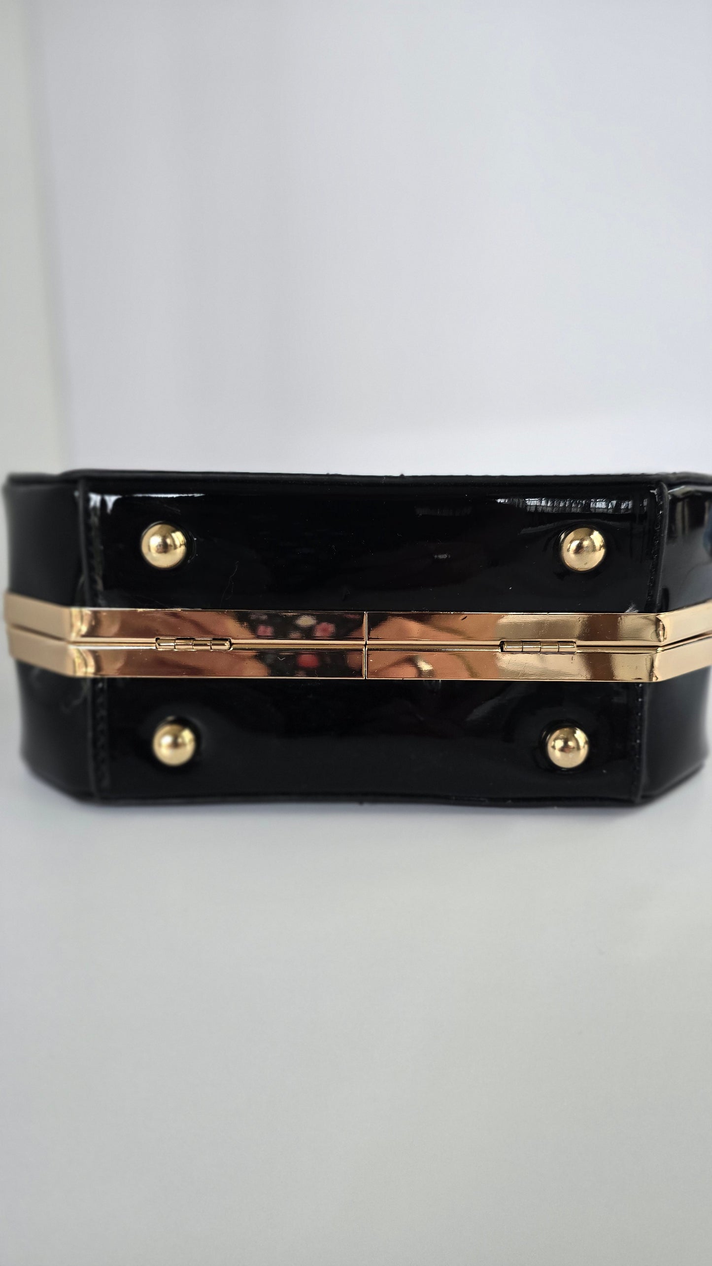 Black Patent Faux Leather Gold Frame Bag