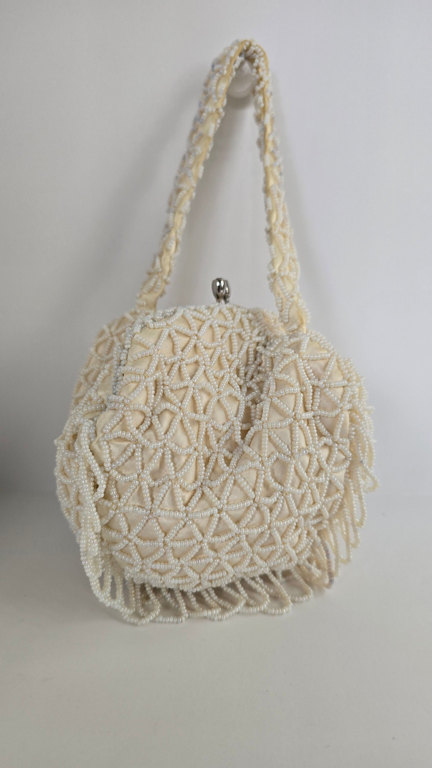 Walborg Ivory Hand-Beaded Crochet Evening Bag
