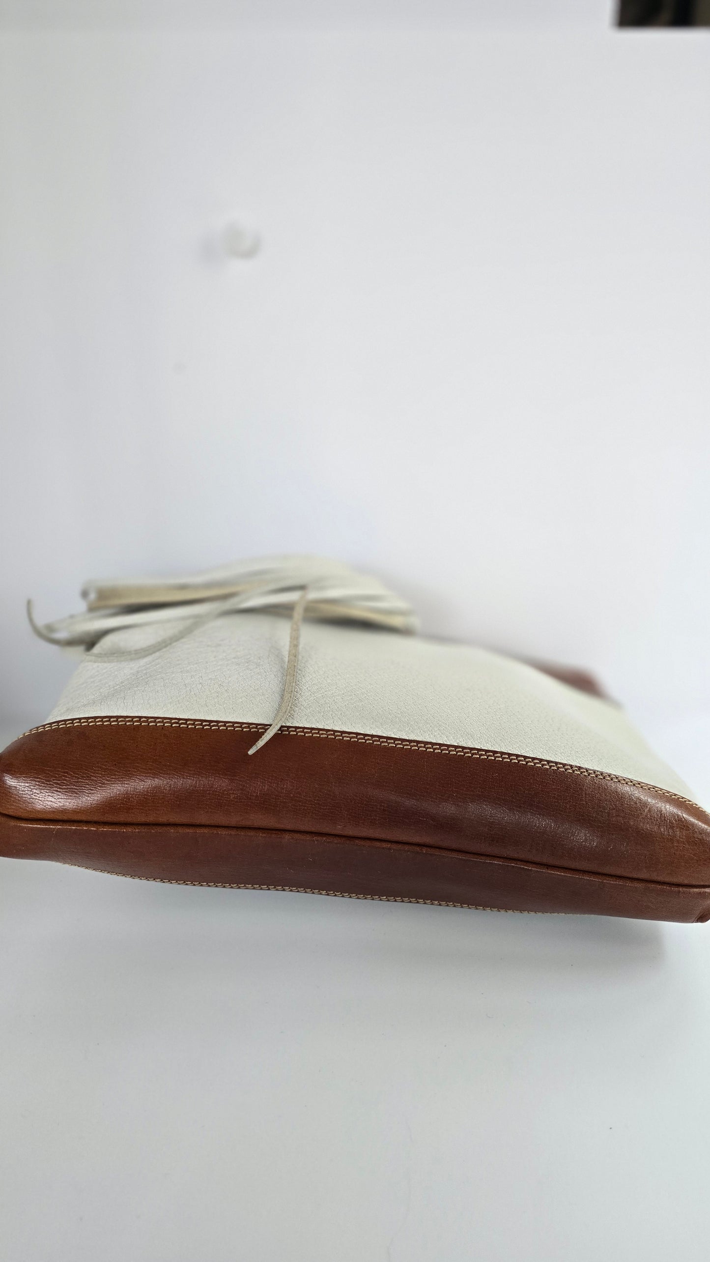 Noi by Andrea Mabiani Leather Fringe Clutch | Ivory & Cognac | Silver Concho | Made in Italy