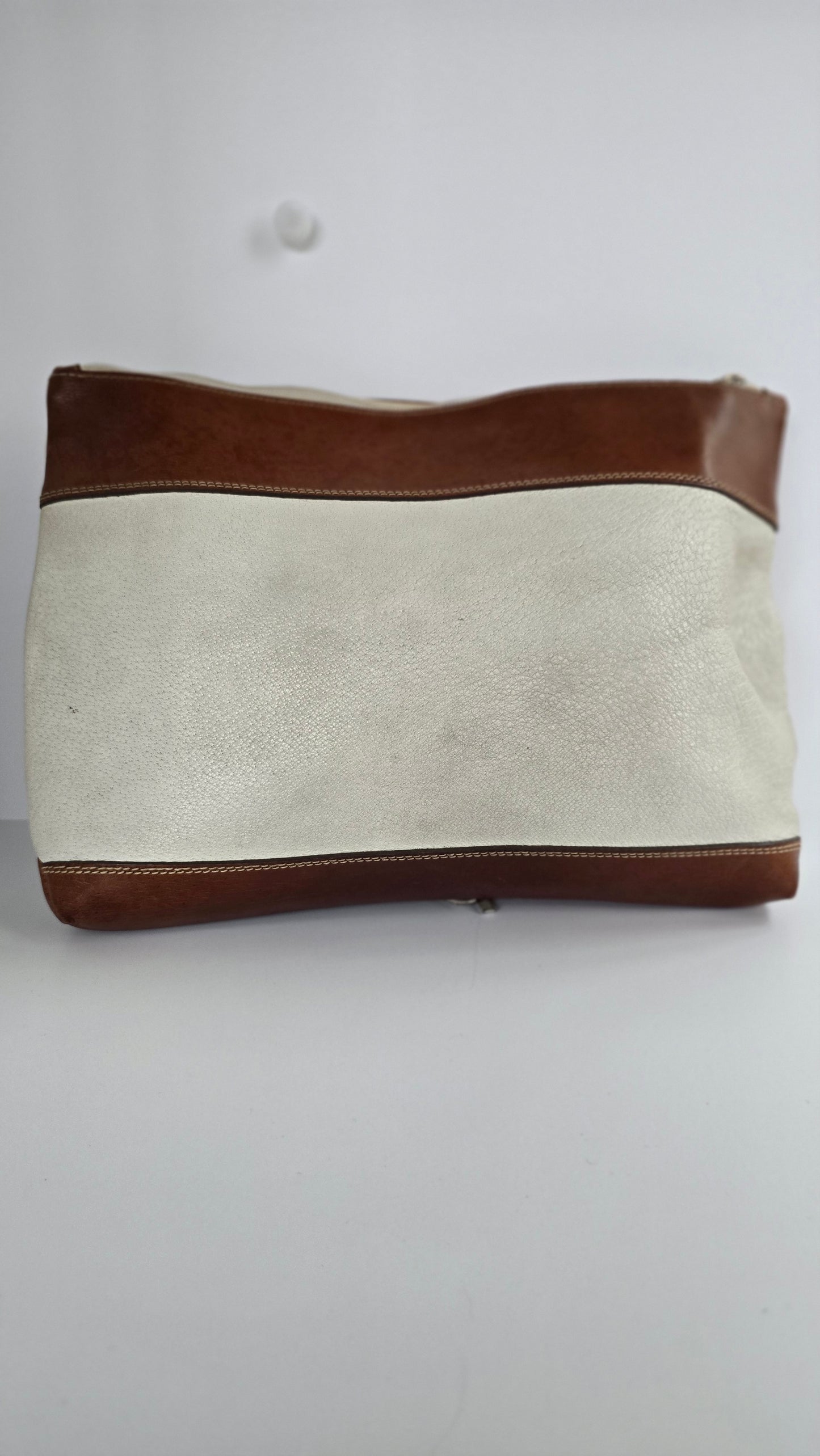 Noi by Andrea Mabiani Leather Fringe Clutch | Ivory & Cognac | Silver Concho | Made in Italy