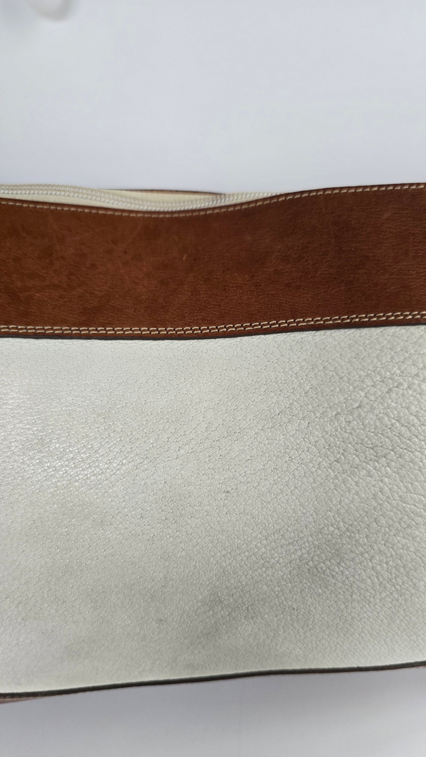 Noi by Andrea Mabiani Leather Fringe Clutch | Ivory & Cognac | Silver Concho | Made in Italy