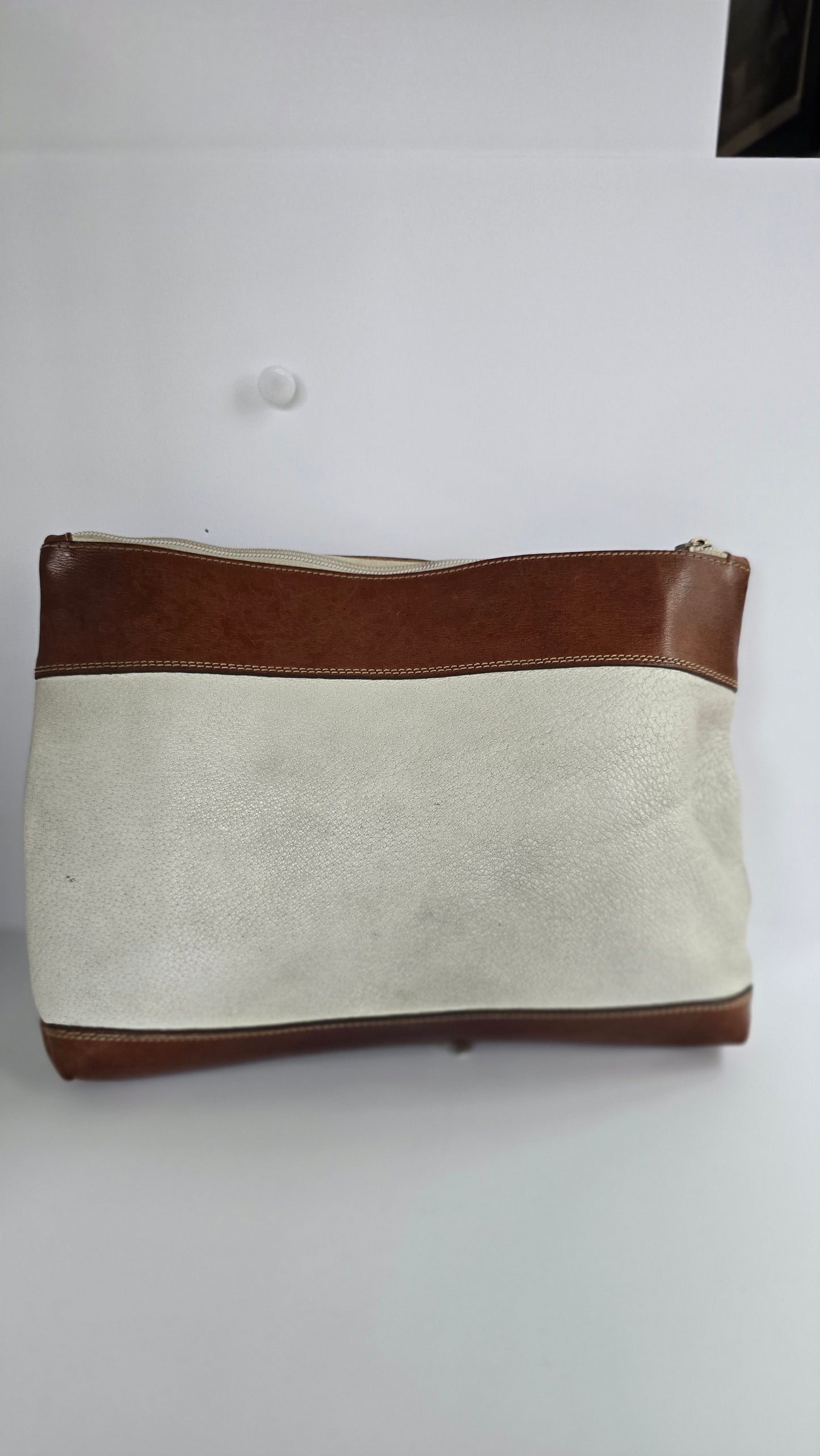 Noi by Andrea Mabiani Leather Fringe Clutch | Ivory & Cognac | Silver Concho | Made in Italy