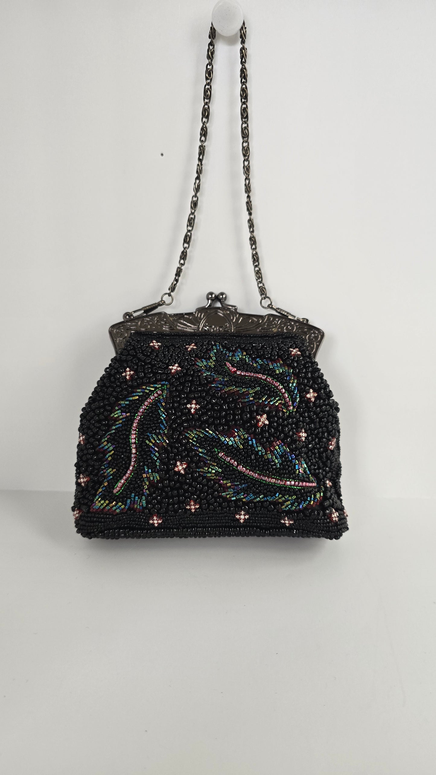 Jessica McClintock Vintage Black Beaded Evening Bag