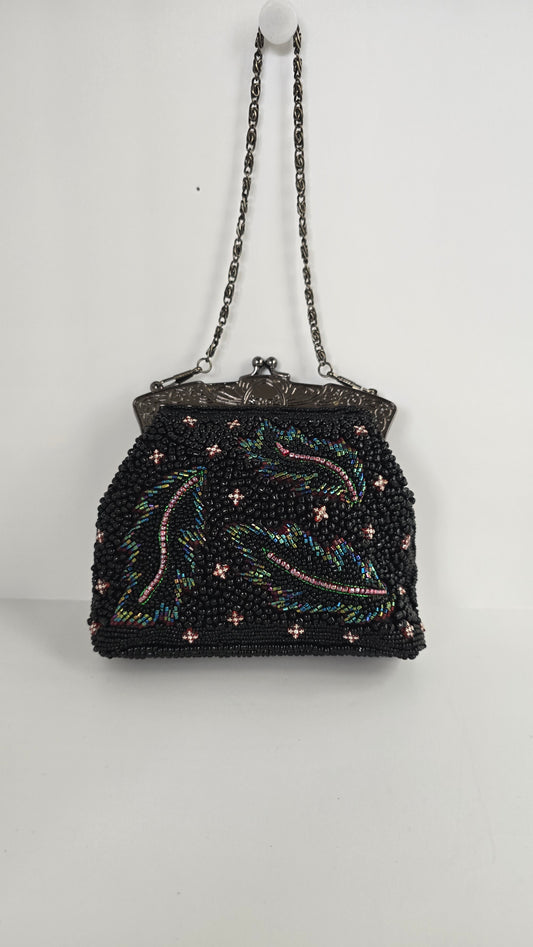 Jessica McClintock Vintage Black Beaded Evening Bag