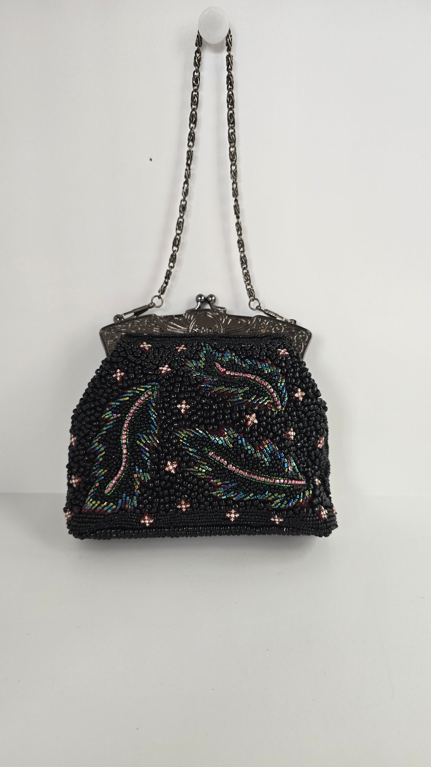 Jessica McClintock Vintage Black Beaded Evening Bag
