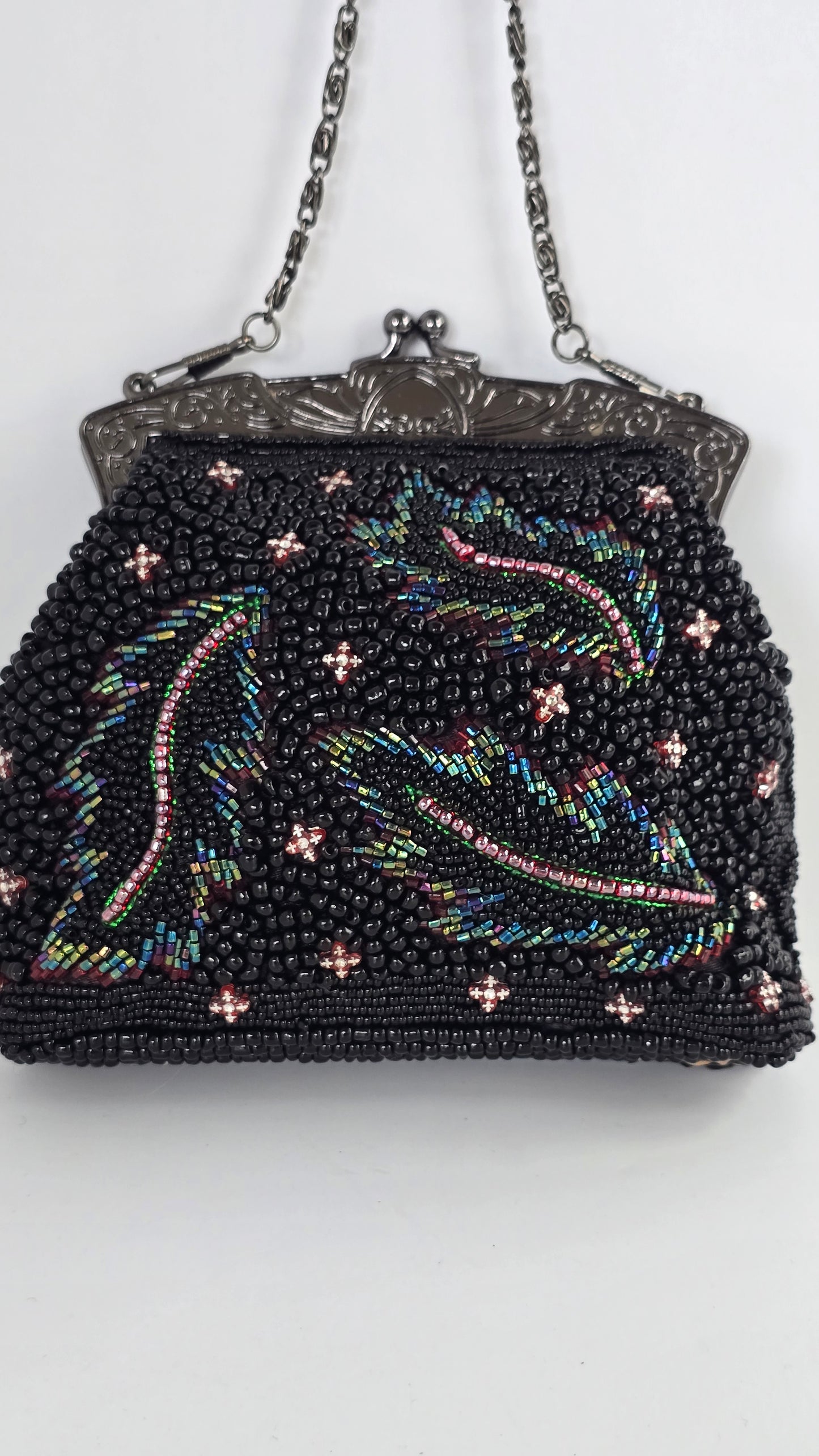 Jessica McClintock Vintage Black Beaded Evening Bag
