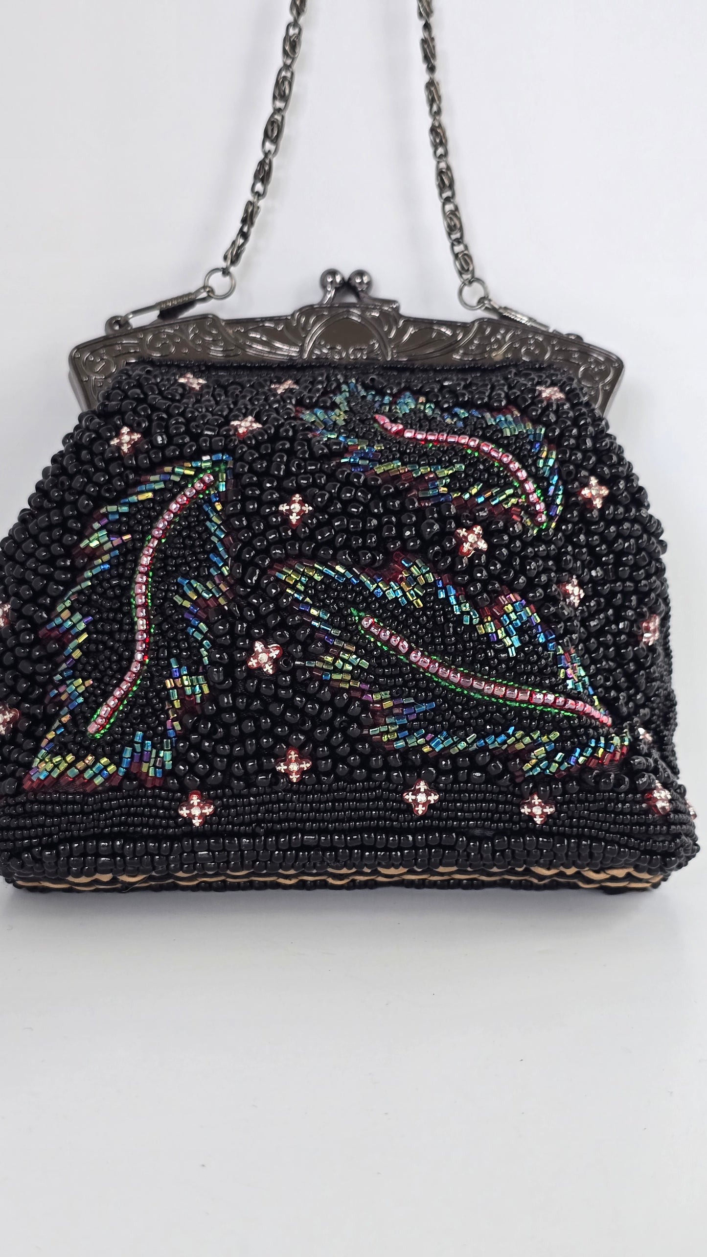 Jessica McClintock Vintage Black Beaded Evening Bag