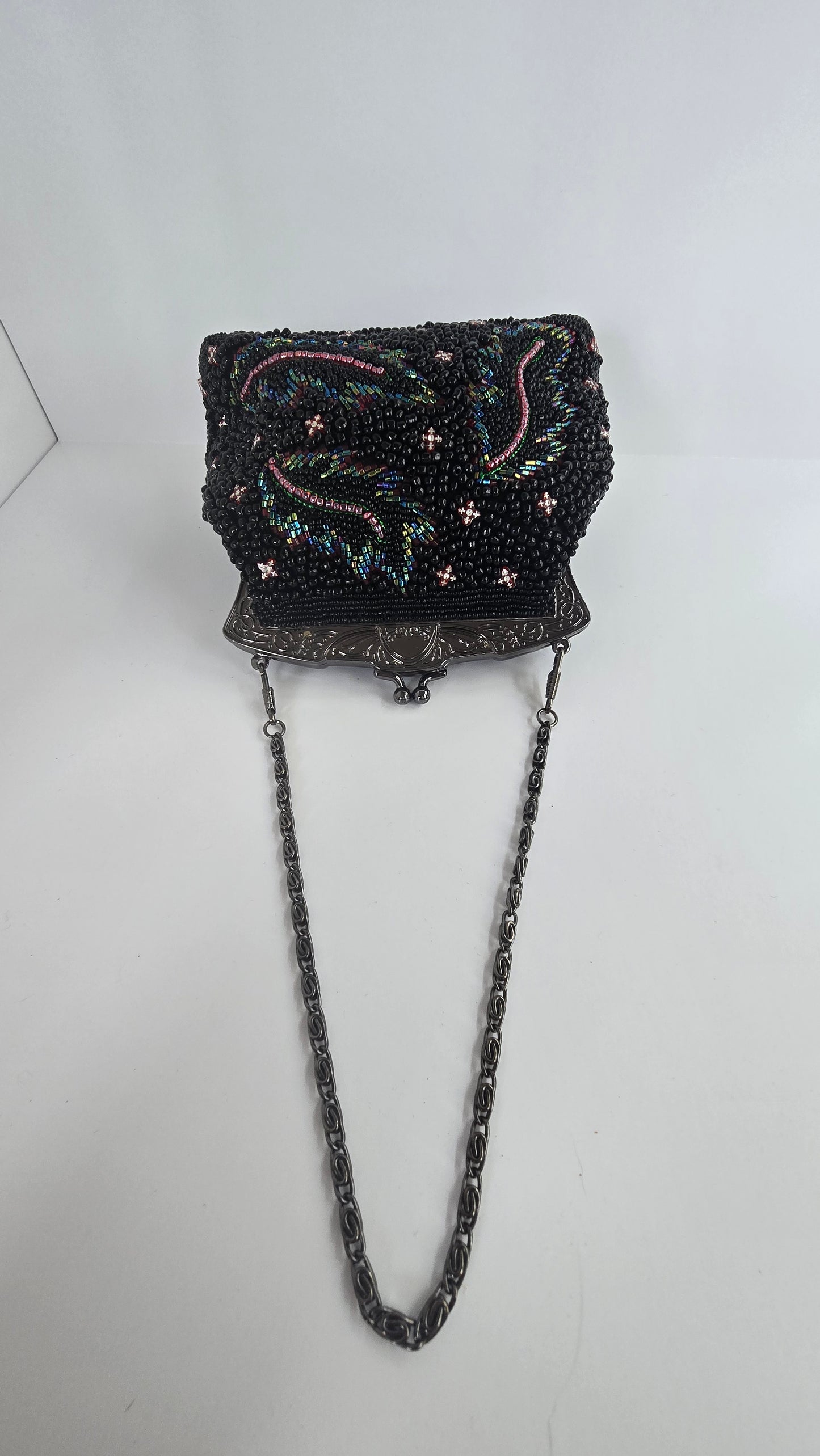 Jessica McClintock Vintage Black Beaded Evening Bag