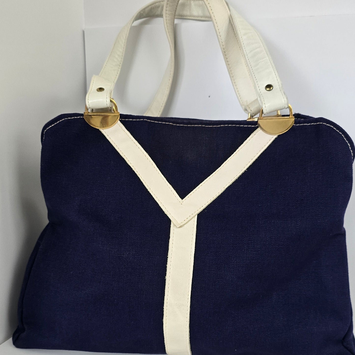 Vintage 1970s Navy Canvas Tote Bag