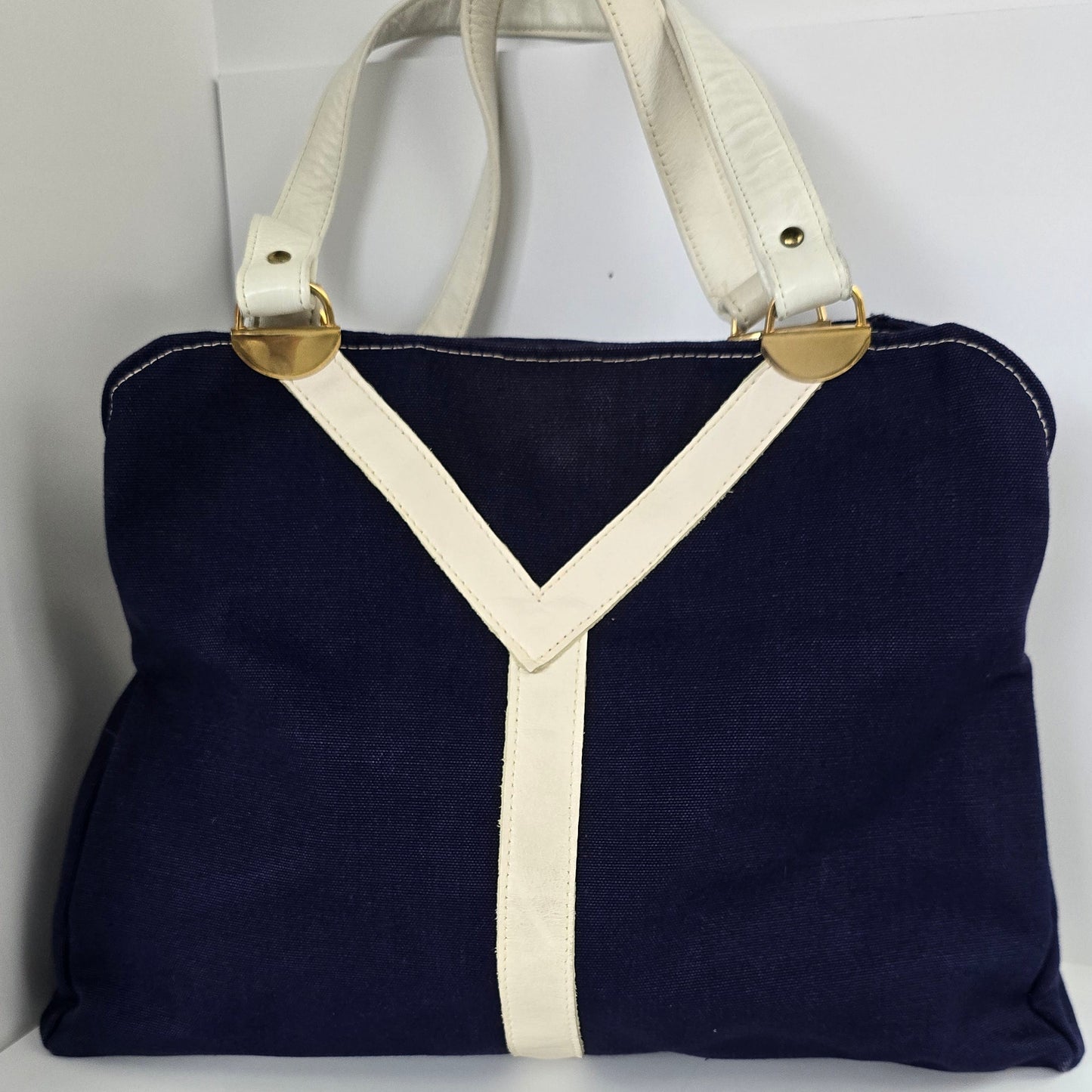 Vintage 1970s Navy Canvas Tote Bag