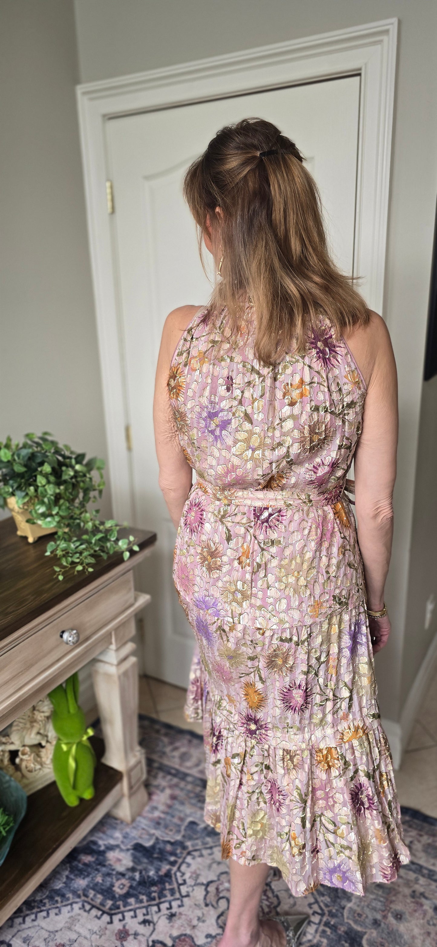Kobi Halperin Metallic Floral Tiered Dress