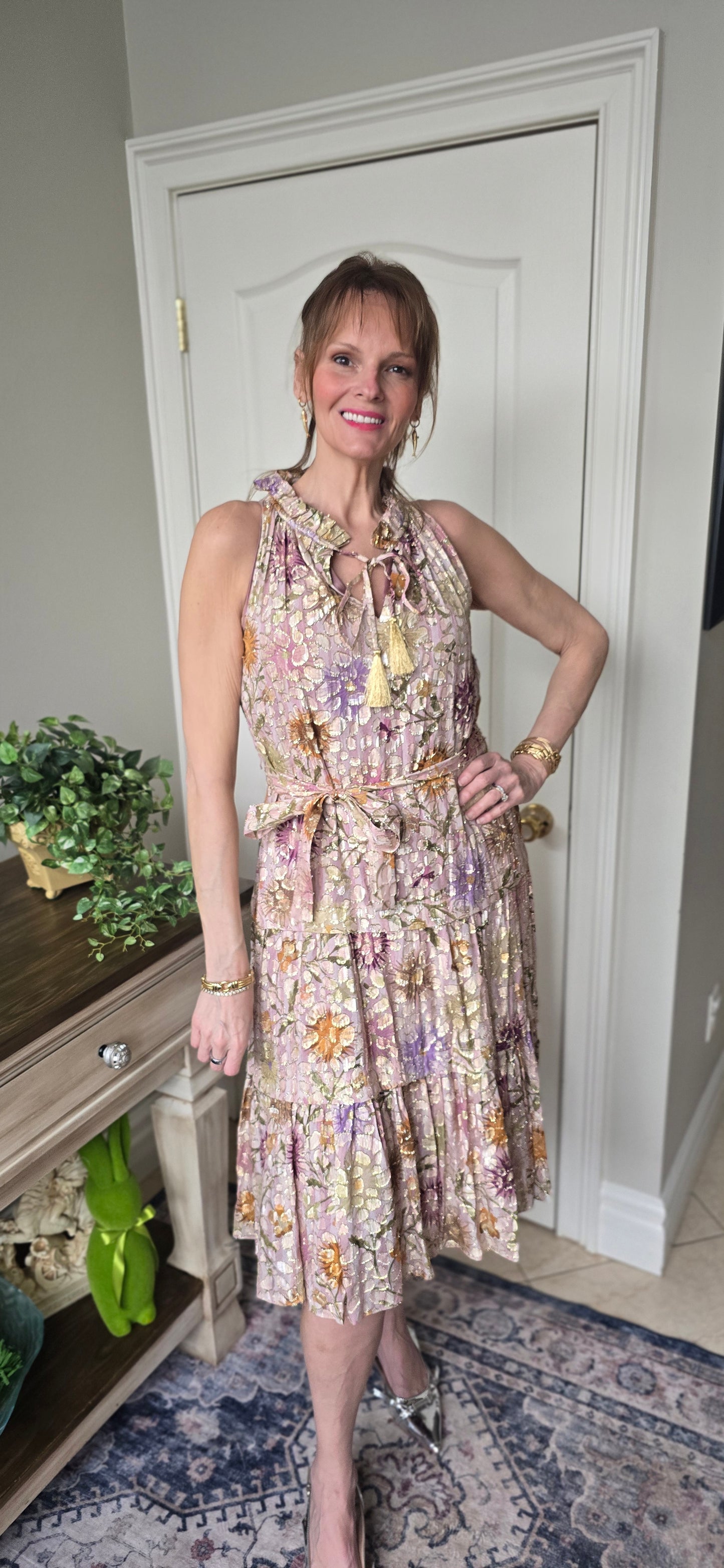 Kobi Halperin Metallic Floral Tiered Dress
