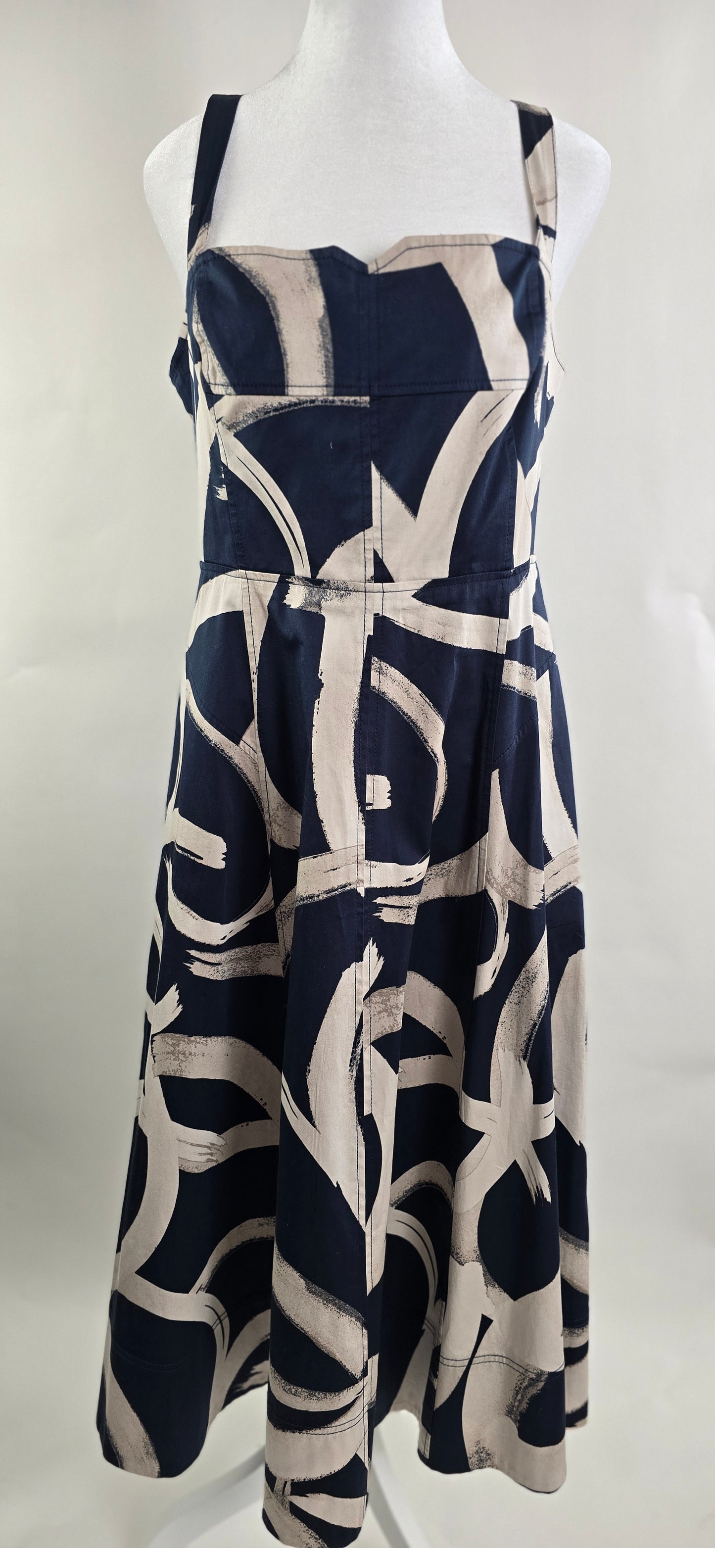 Donna Karan New York Navy Brushstroke Print Sundress