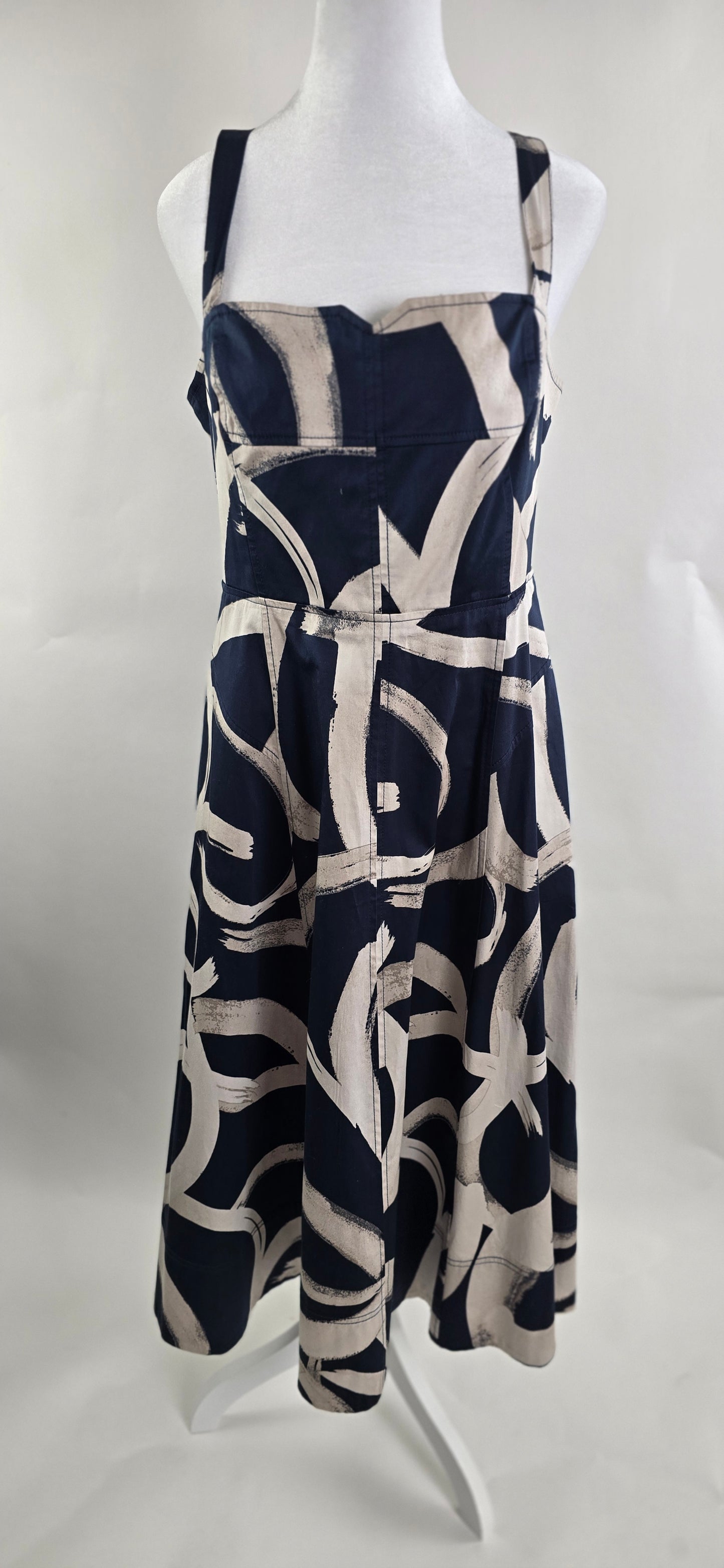 Donna Karan New York Navy Brushstroke Print Sundress