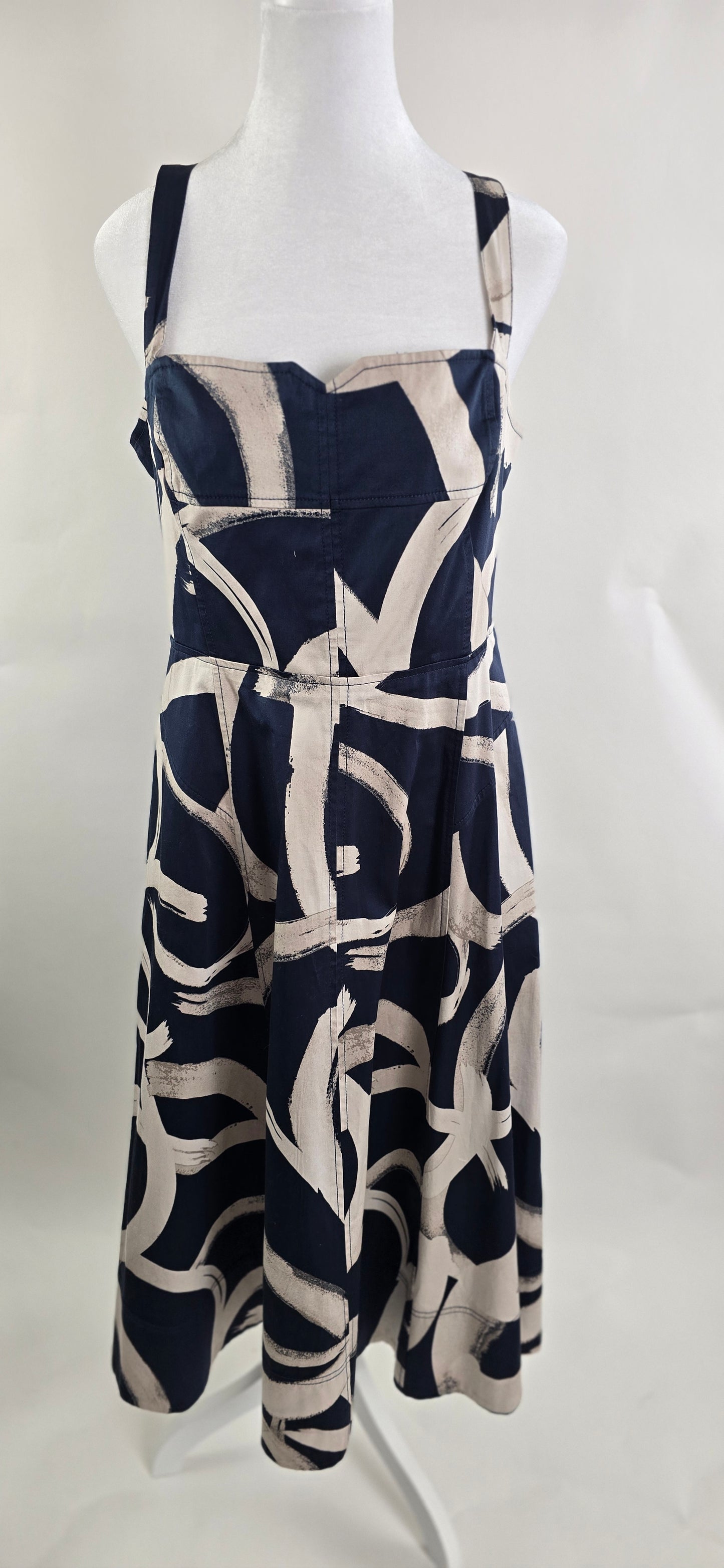 Donna Karan New York Navy Brushstroke Print Sundress