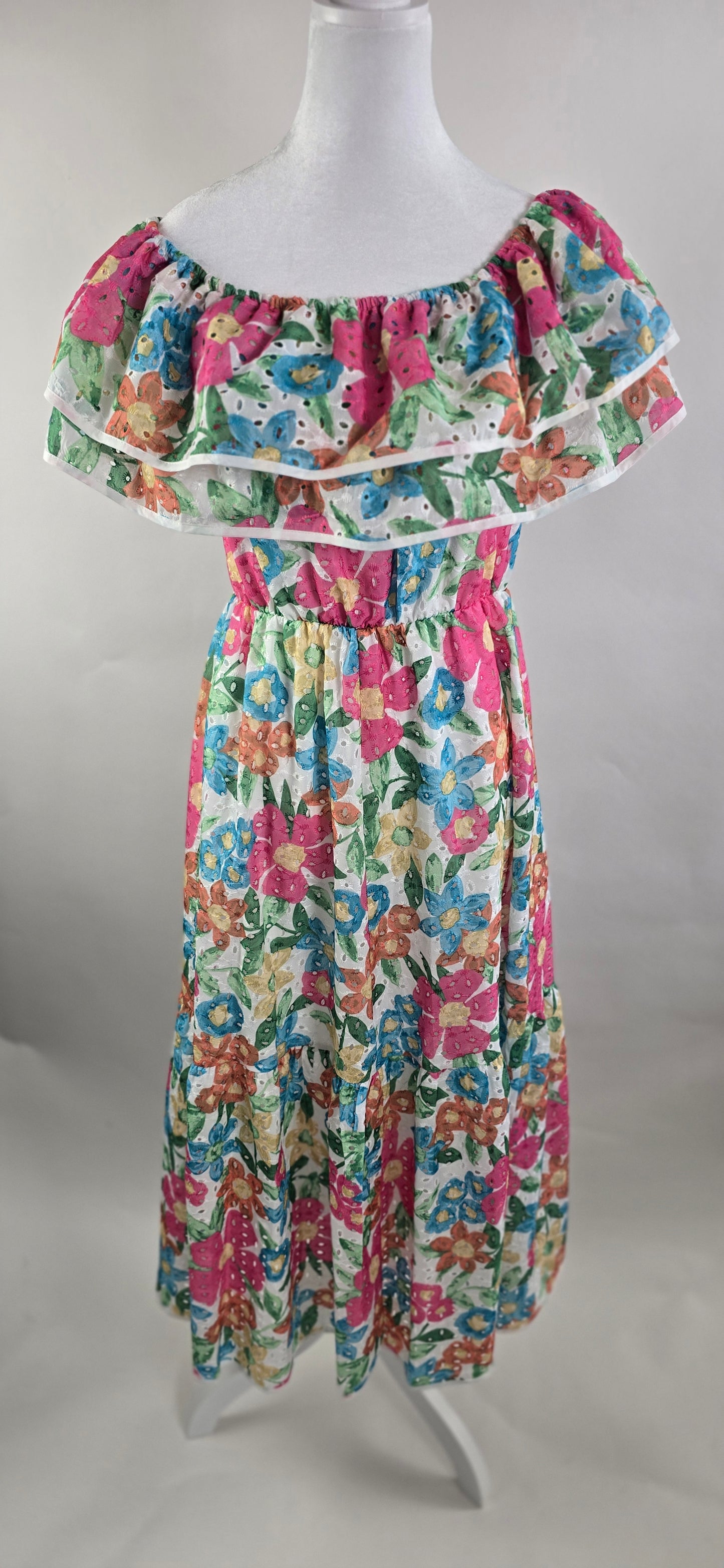 Sweet Generis Off-Shoulder Floral Eyelet Midi Dress